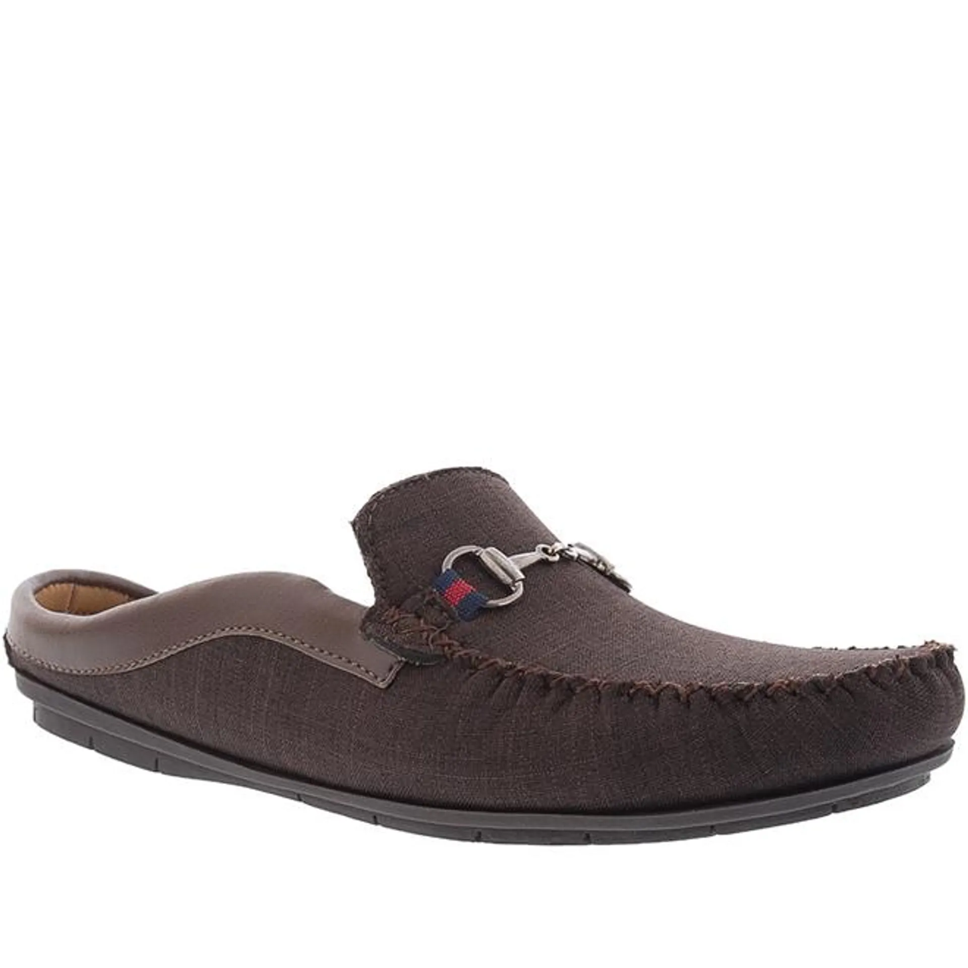 Mocassim Mule Woche Detalhe Fivela Tecido Marrom
