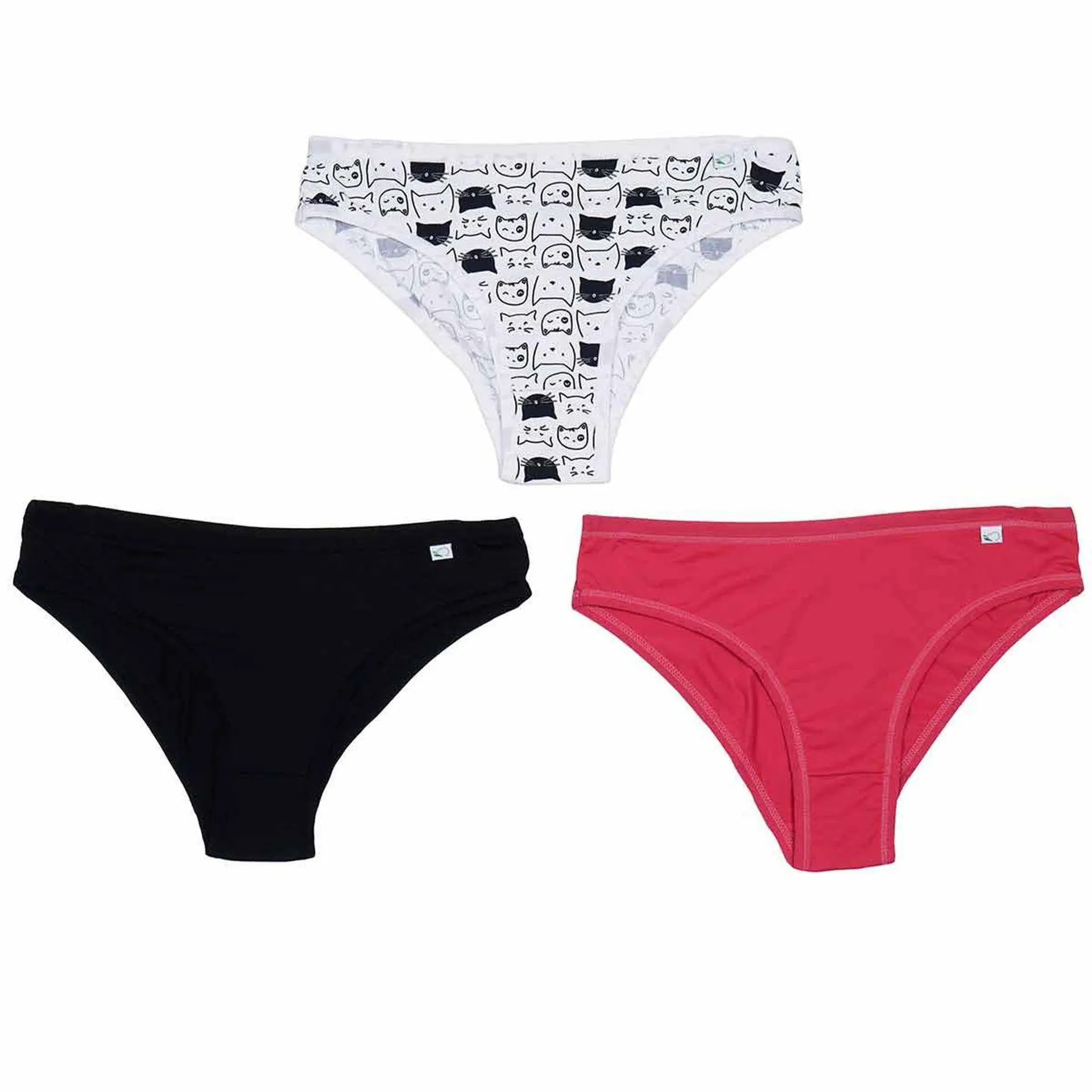 Kit 3 Calcinhas Gatinho Branco/Pink/Preto - Delcotton