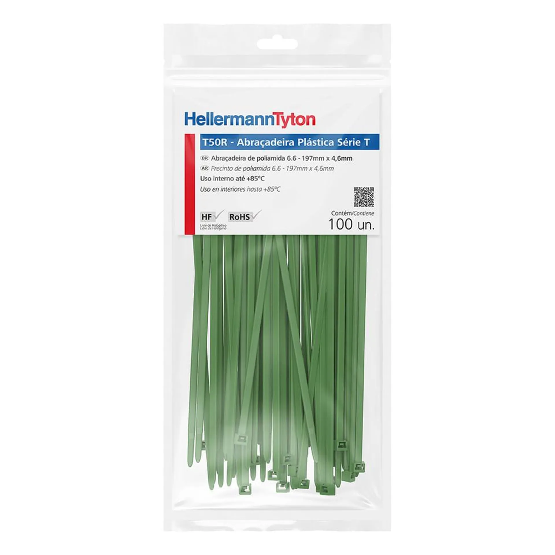 Abraçadeira Flexível Hellermanntyton 100 Unidades Nylon Verde 20cm T50r