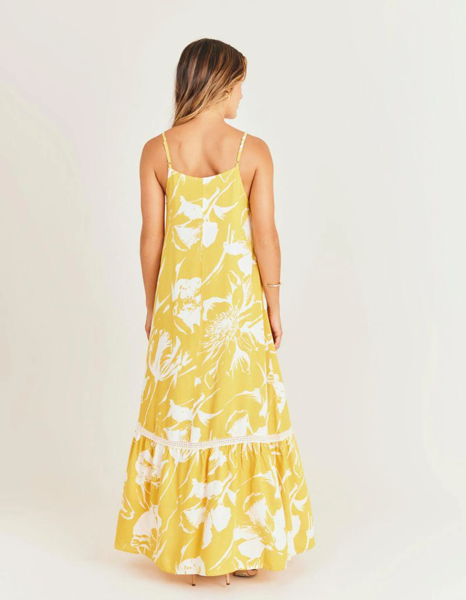 Vestido Longo Estampado Floral Solar - Amarelo