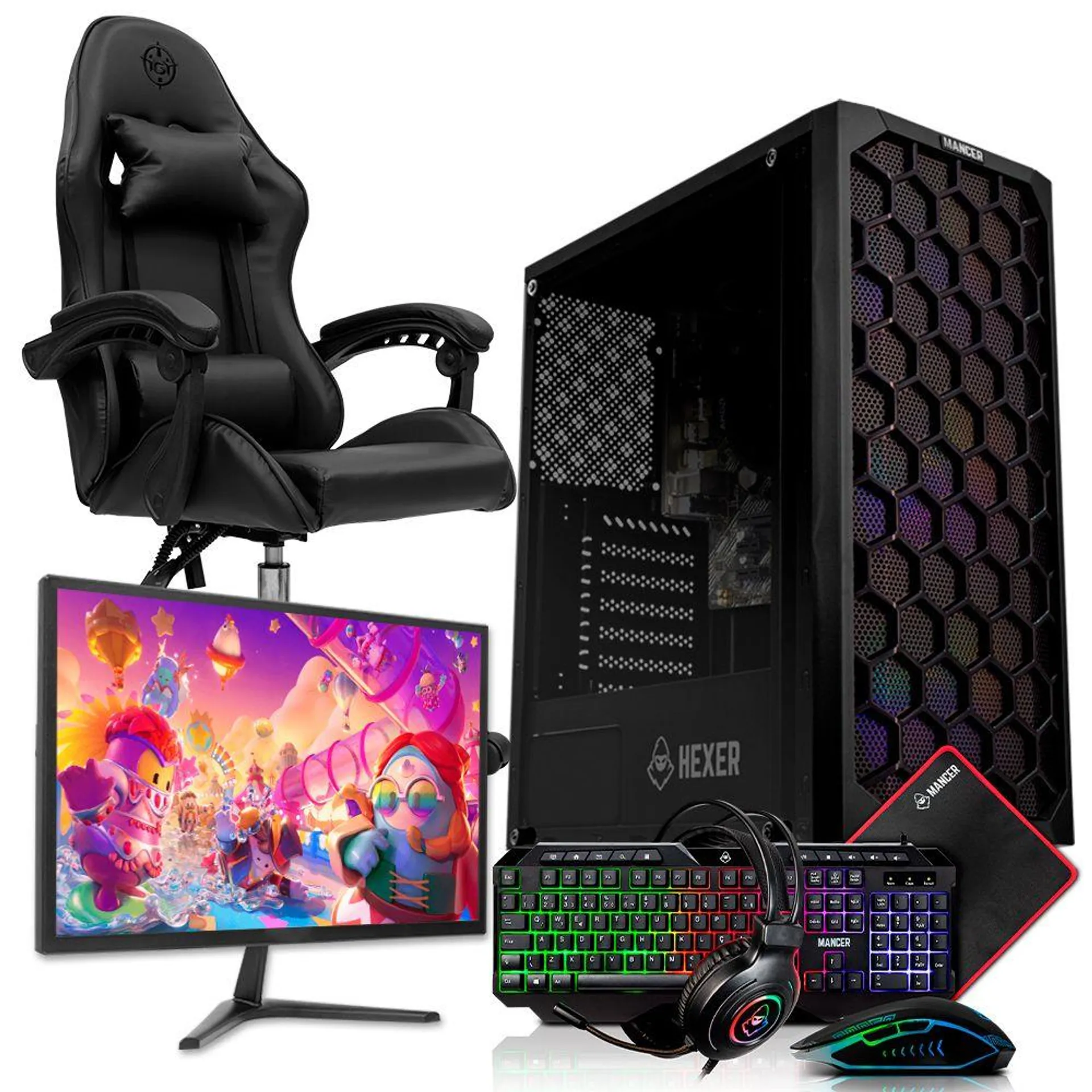 Computador Completo Mancer Draco III, AMD RYZEN 5 4600G, 8GB DDR4, SSD 240GB + Gabinete Gamer + Monitor 21 + Kit Periféricos