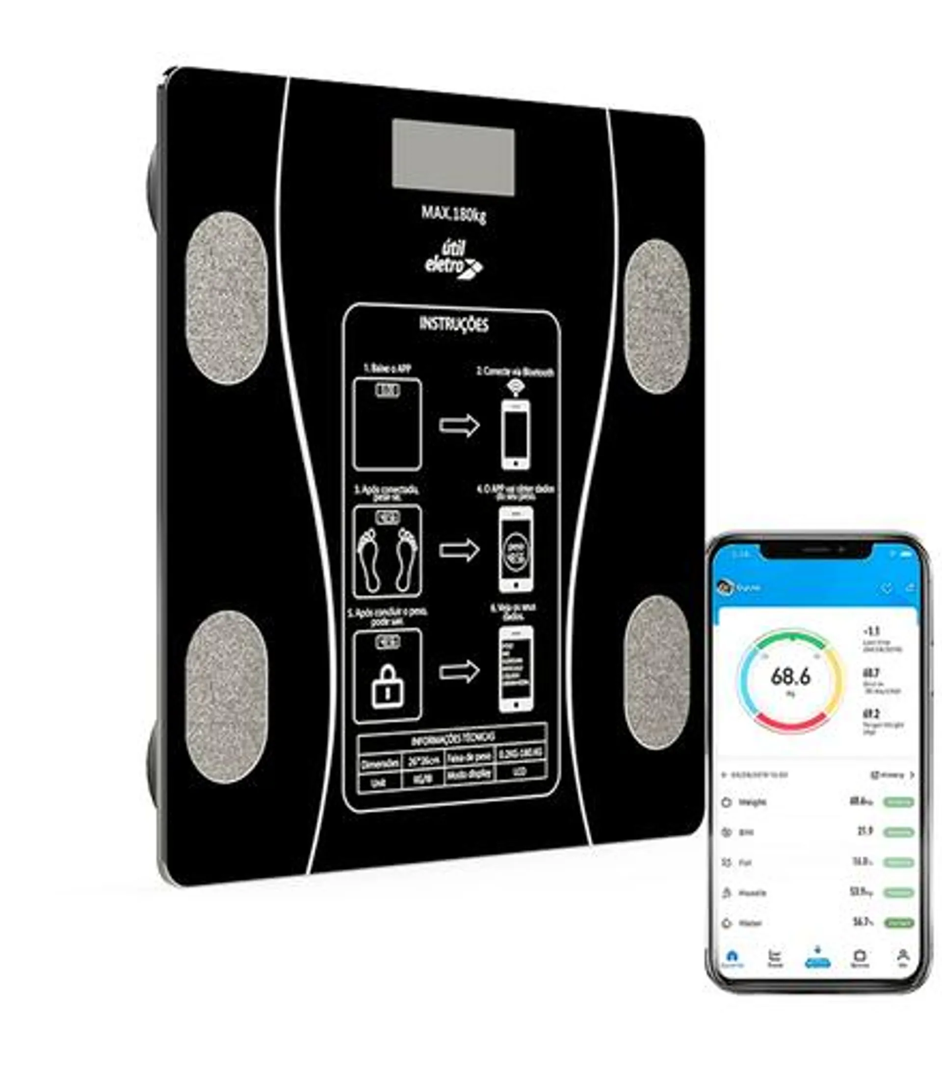 Balança Digital de Bioimpedância Banheiro Útil Eletro RF2183