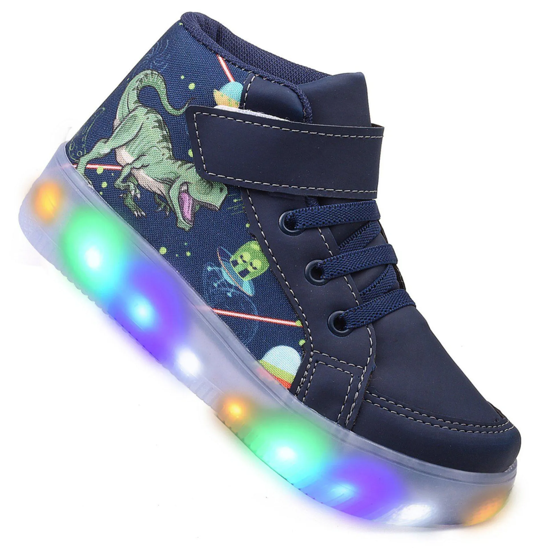 Tenis Masculino de Led Infantil Botinha Dinossauro Calce Facil Original