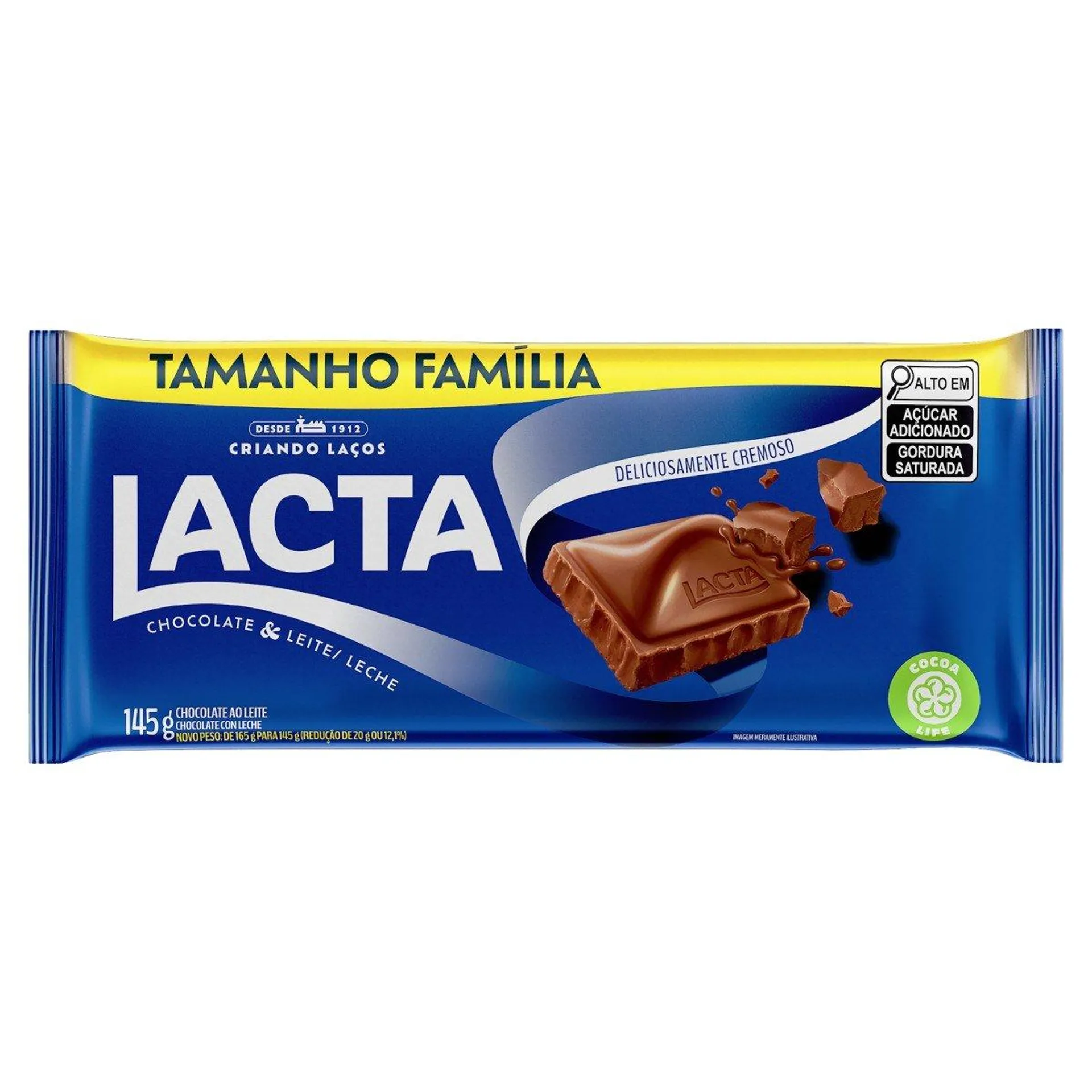 Chocolate Lacta Ao Leite Tamanho Familia 145g