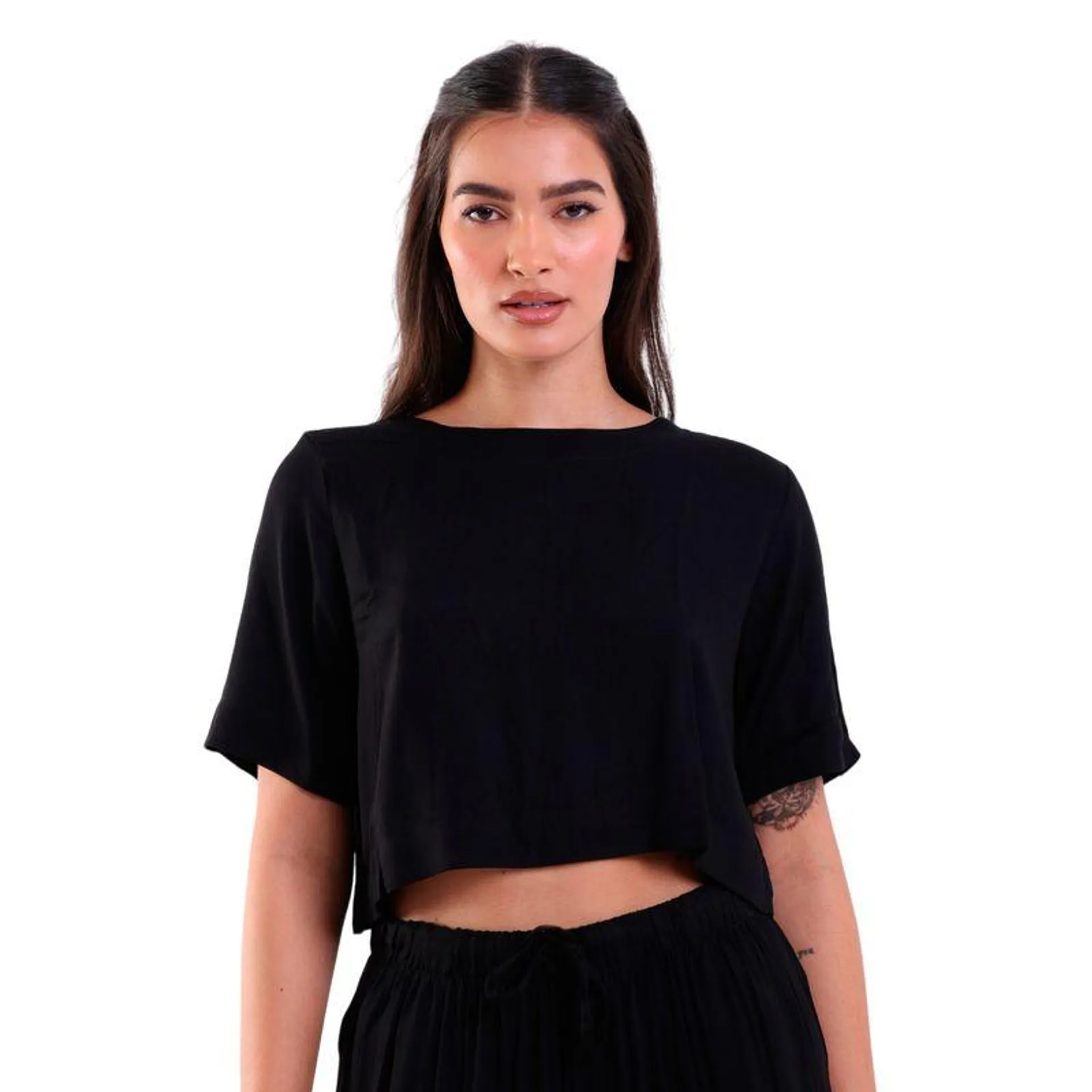 Blusa com Botão Traseiro Heavy Twill Preto