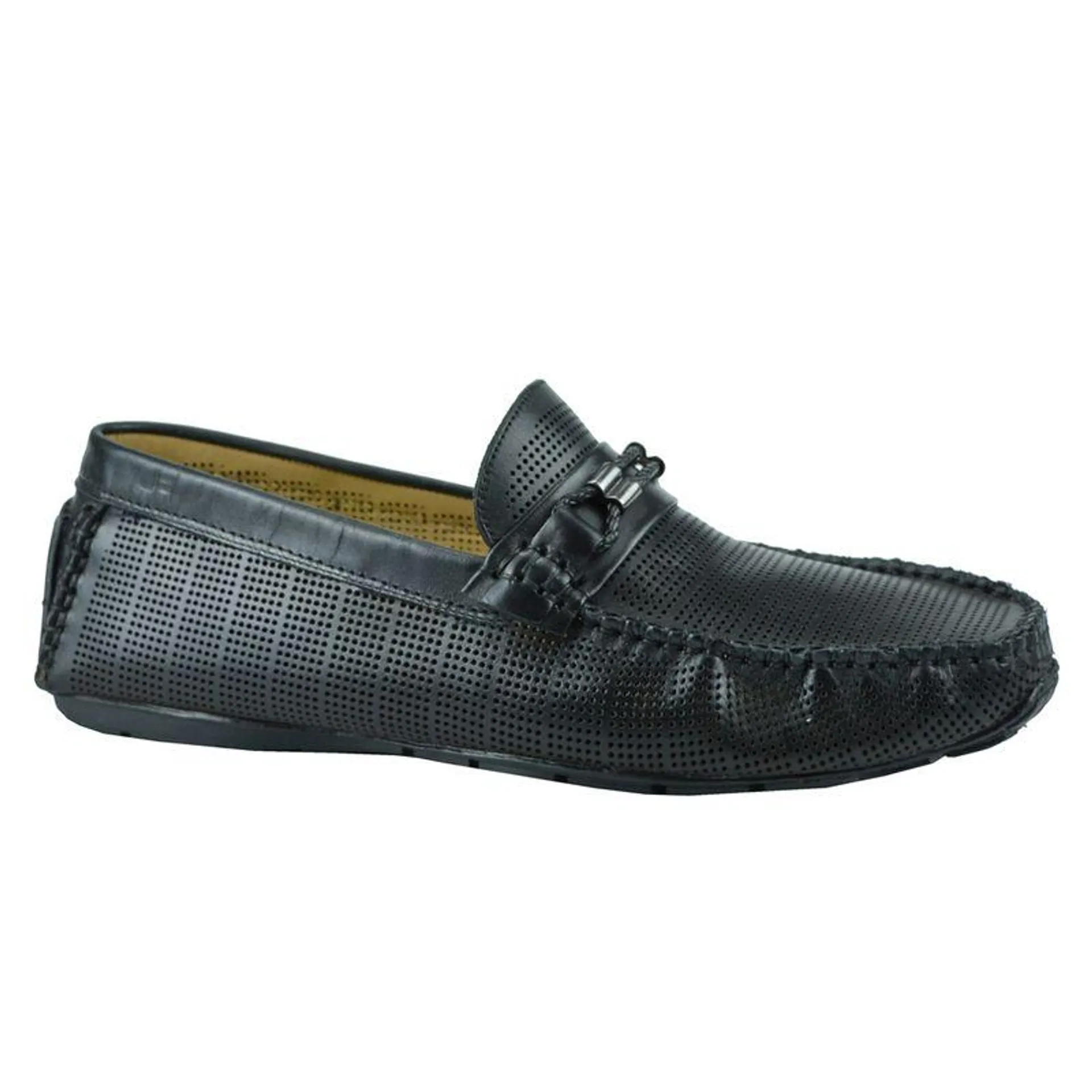 Mocassim Preto Perfuros Couro