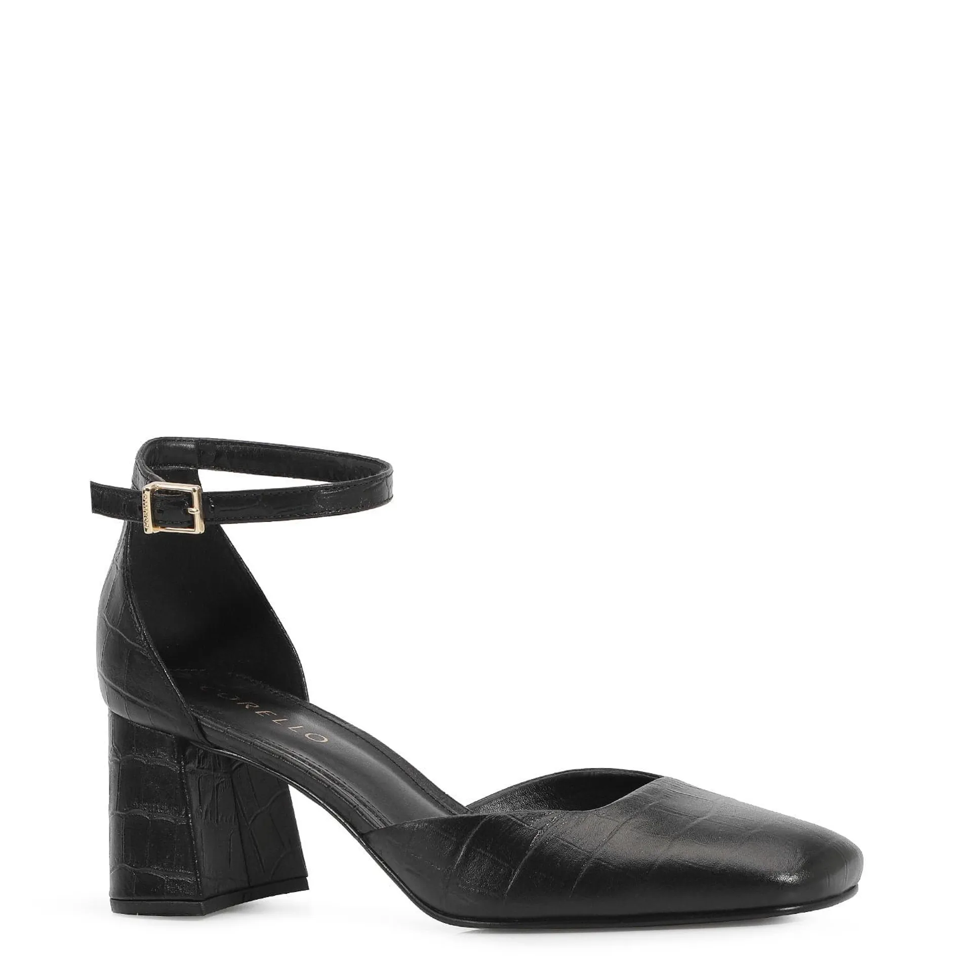 Scarpin Couro Croco Preto