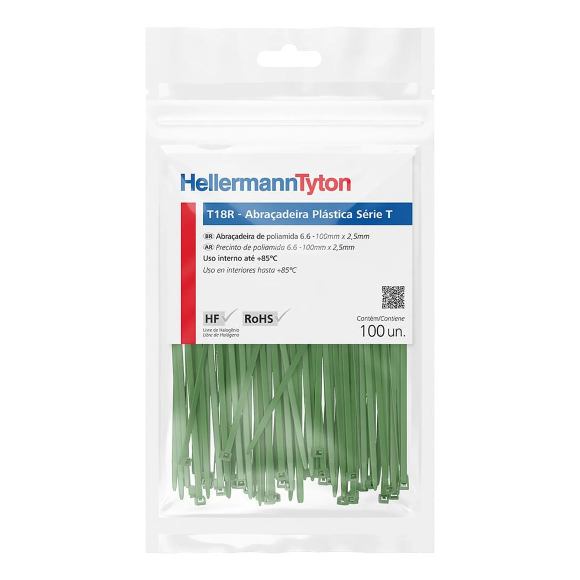 Abraçadeira Flexível Hellermanntyton100 Unidades Nylon Verde 10cm T18r