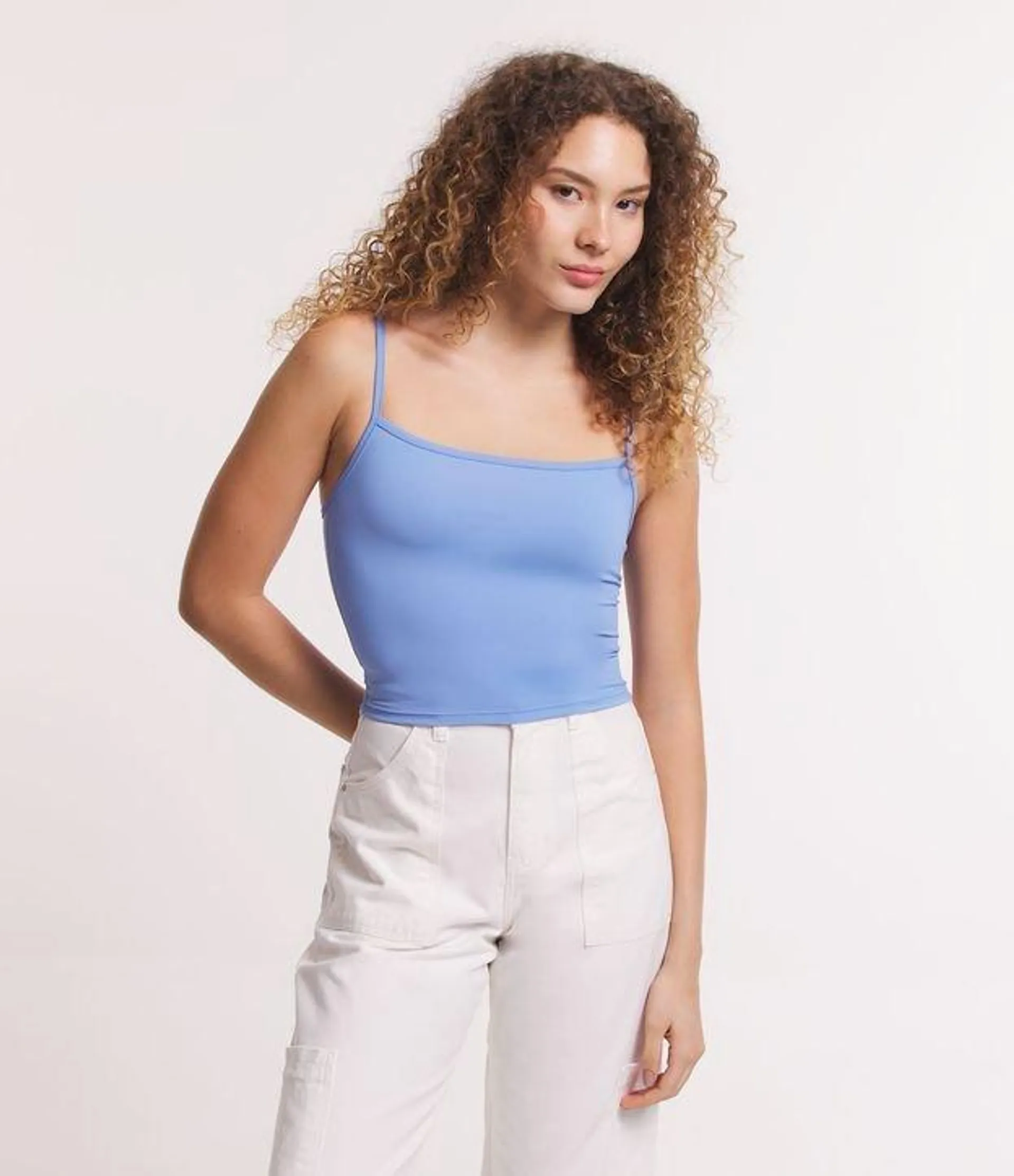 Blusa Cropped de Alcinha em Poliamida Azul