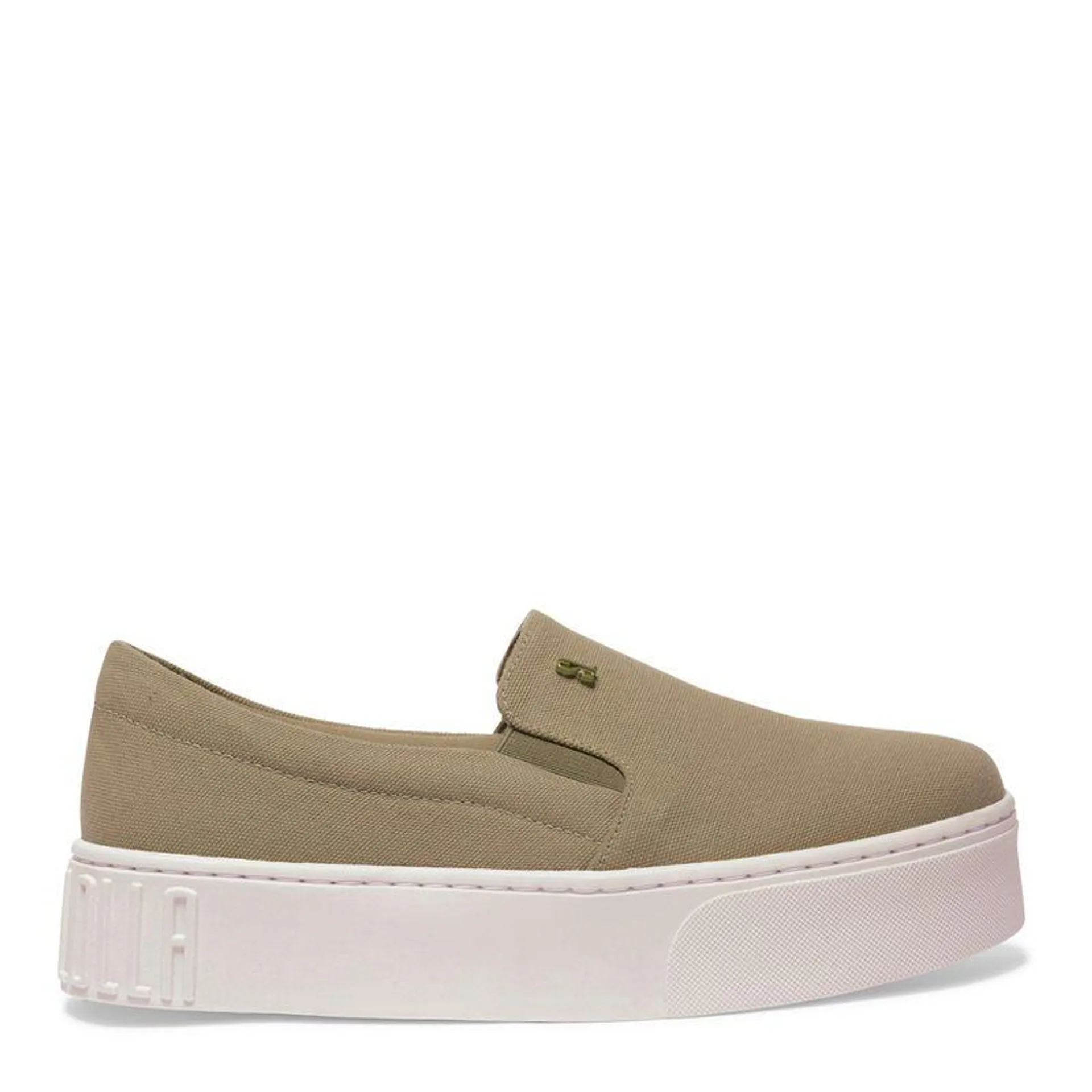 Tênis Slip On Cinza Bico Redondo Flatform