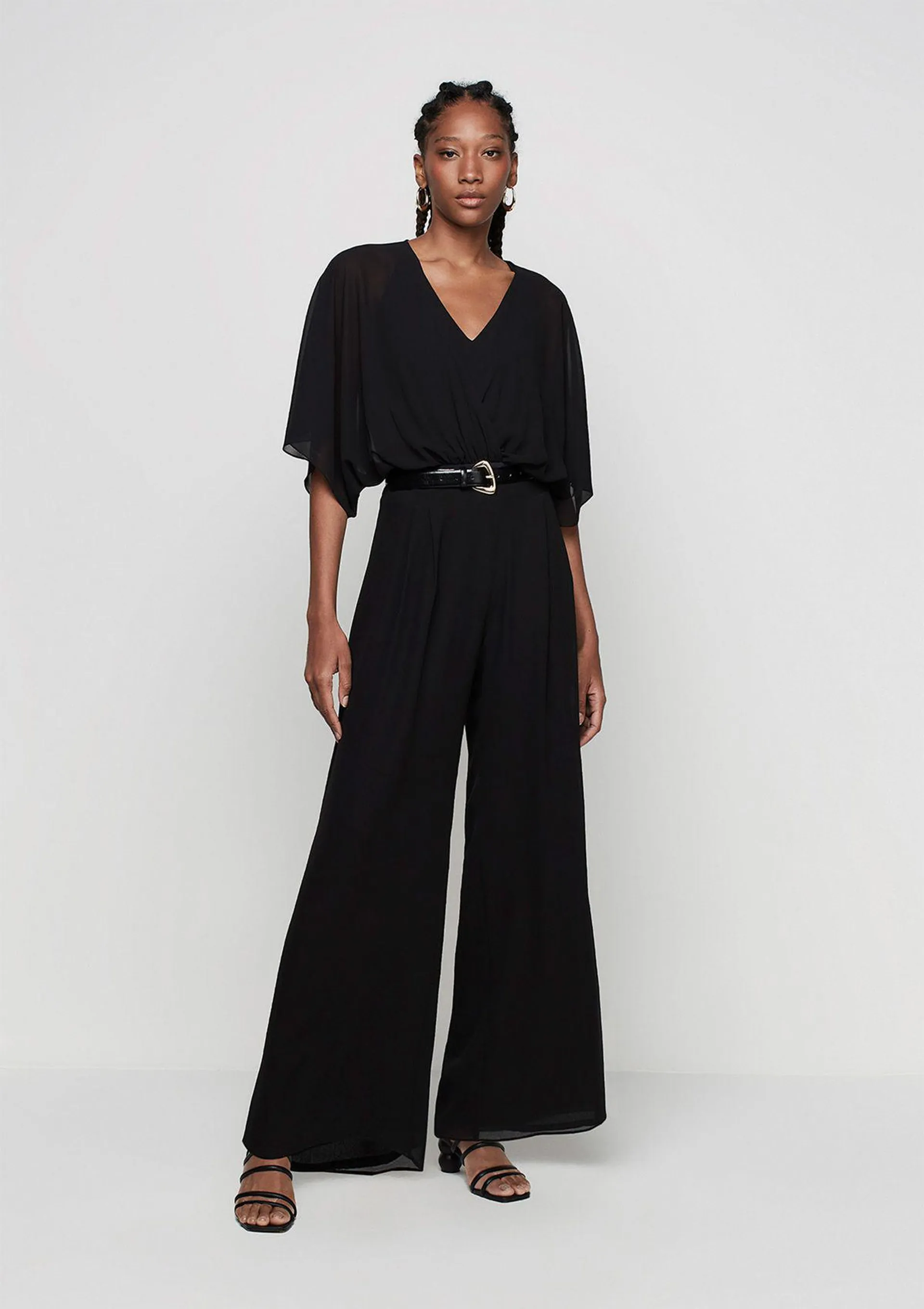 Calça Pantalona Cintura Alta Em Georgette - Preto