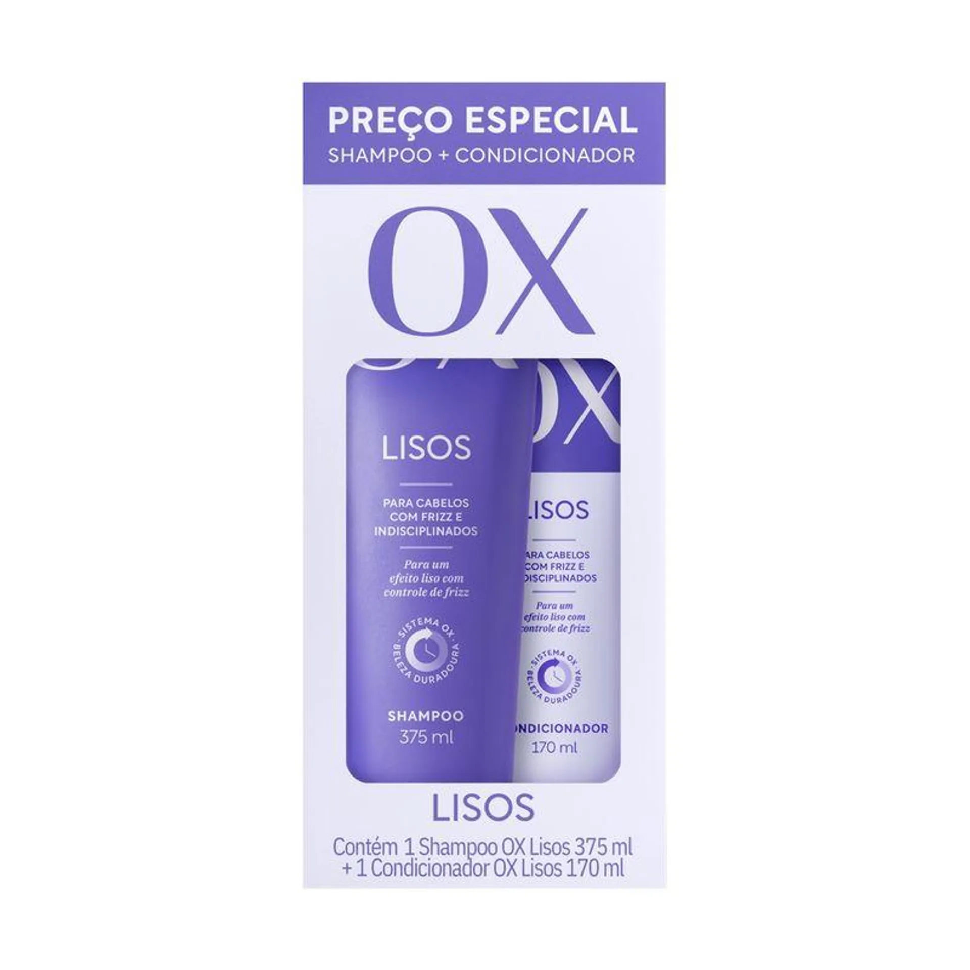 Shampoo 375ml e Condicionador 170ml OX Liso Duradouro