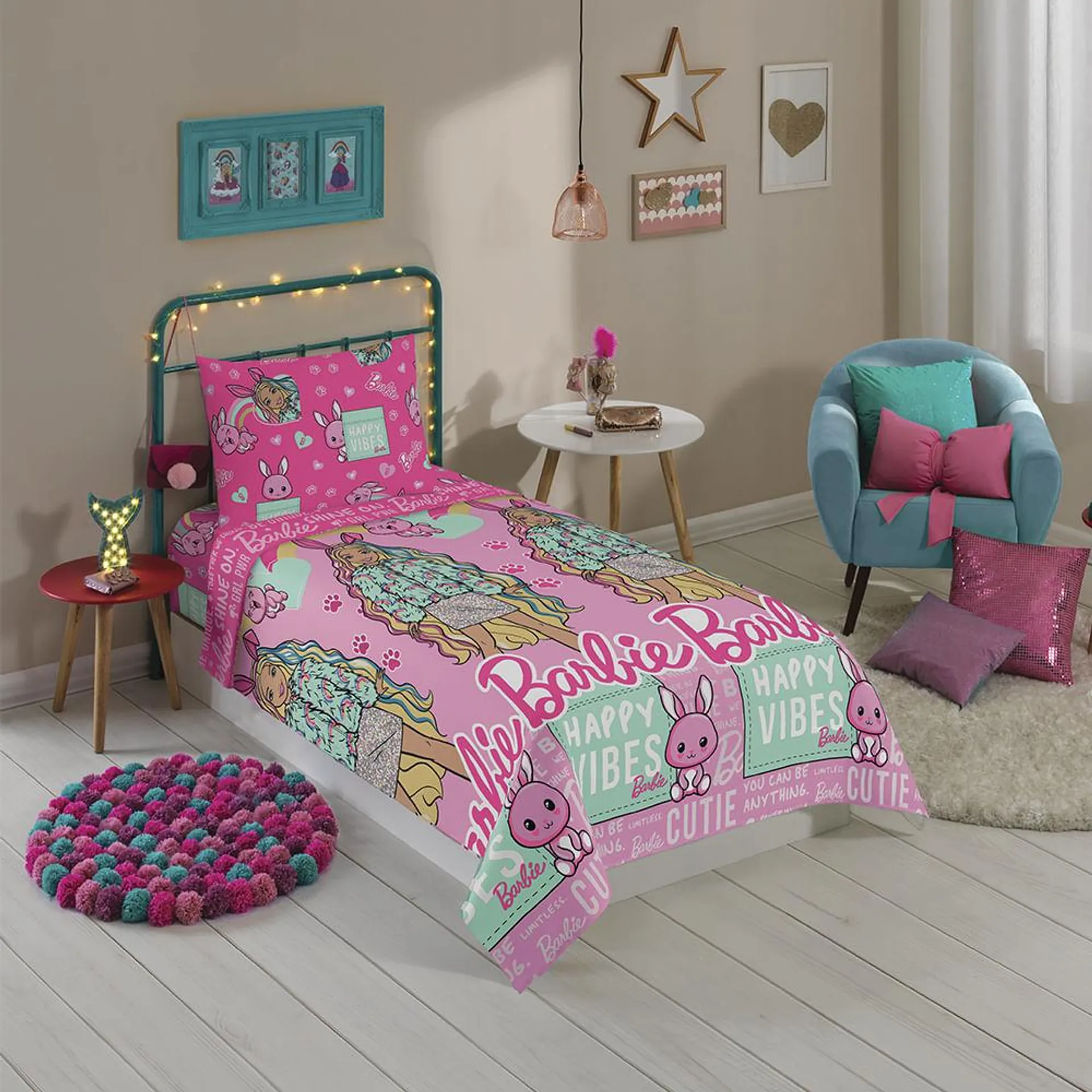 Jogo Cama Solteiro Barbie Microfibra 2 Peças 140x220cm 5978701 - Lepper