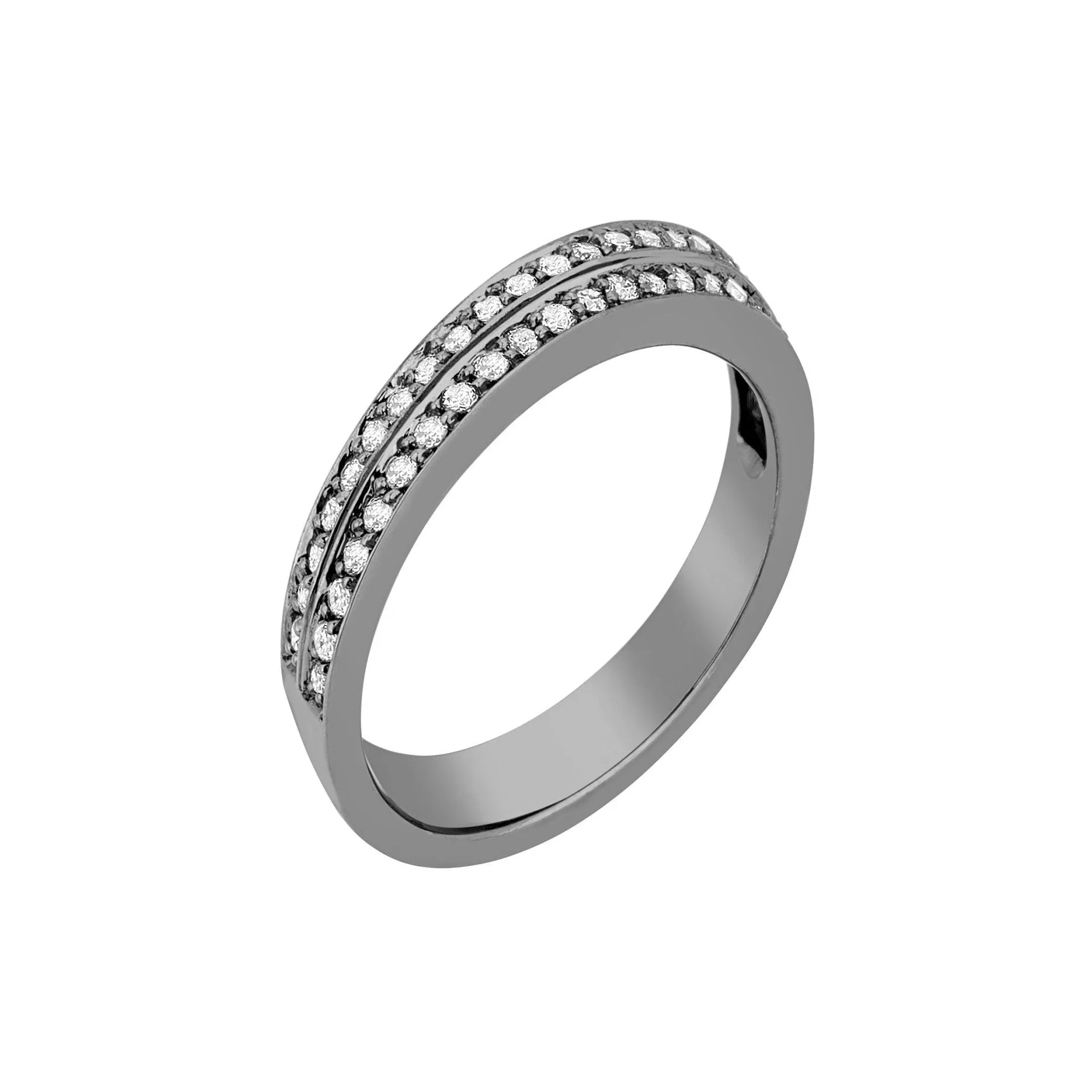 Anel Deco 2019 | Ouro Branco 18K Com Ródio Negro E Diamantes