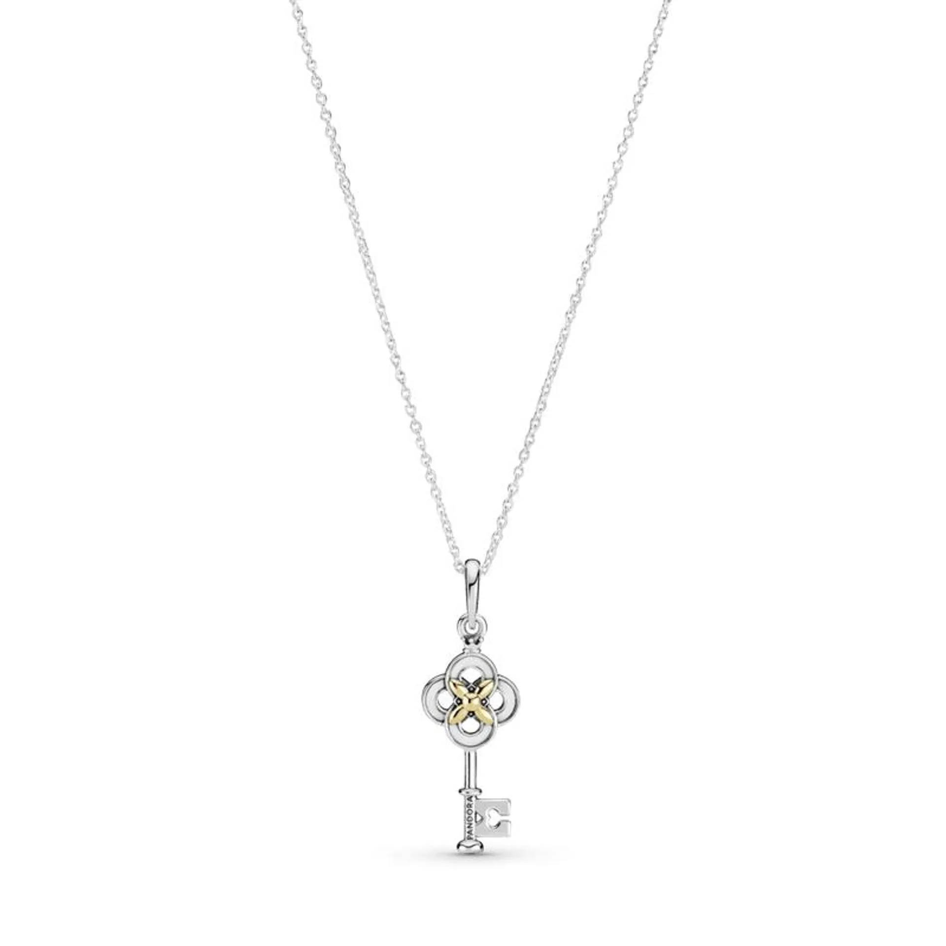 Colar De Chave E Flor Com Ouro 14k