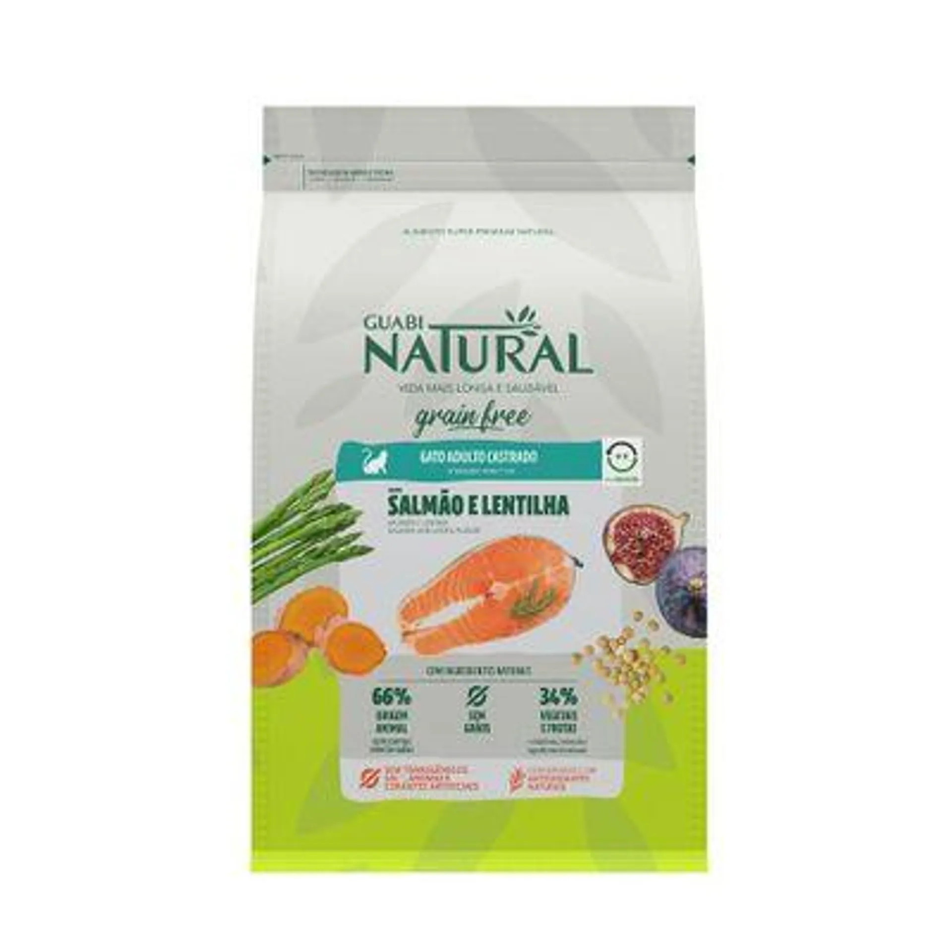 Ração Guabi Natural Grain Free Gatos Castrados Salmão e Lentilha 7,5 kg