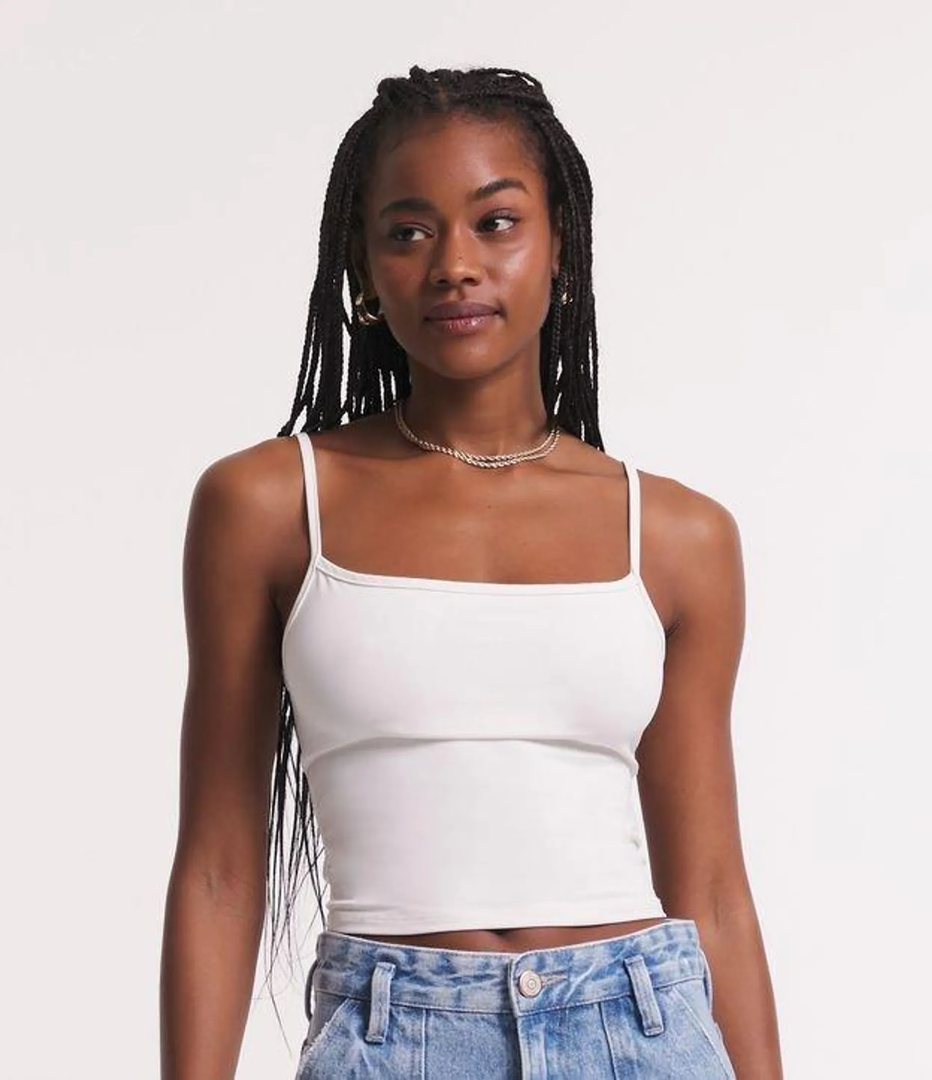 Blusa Cropped de Alcinha em Poliamida Branco