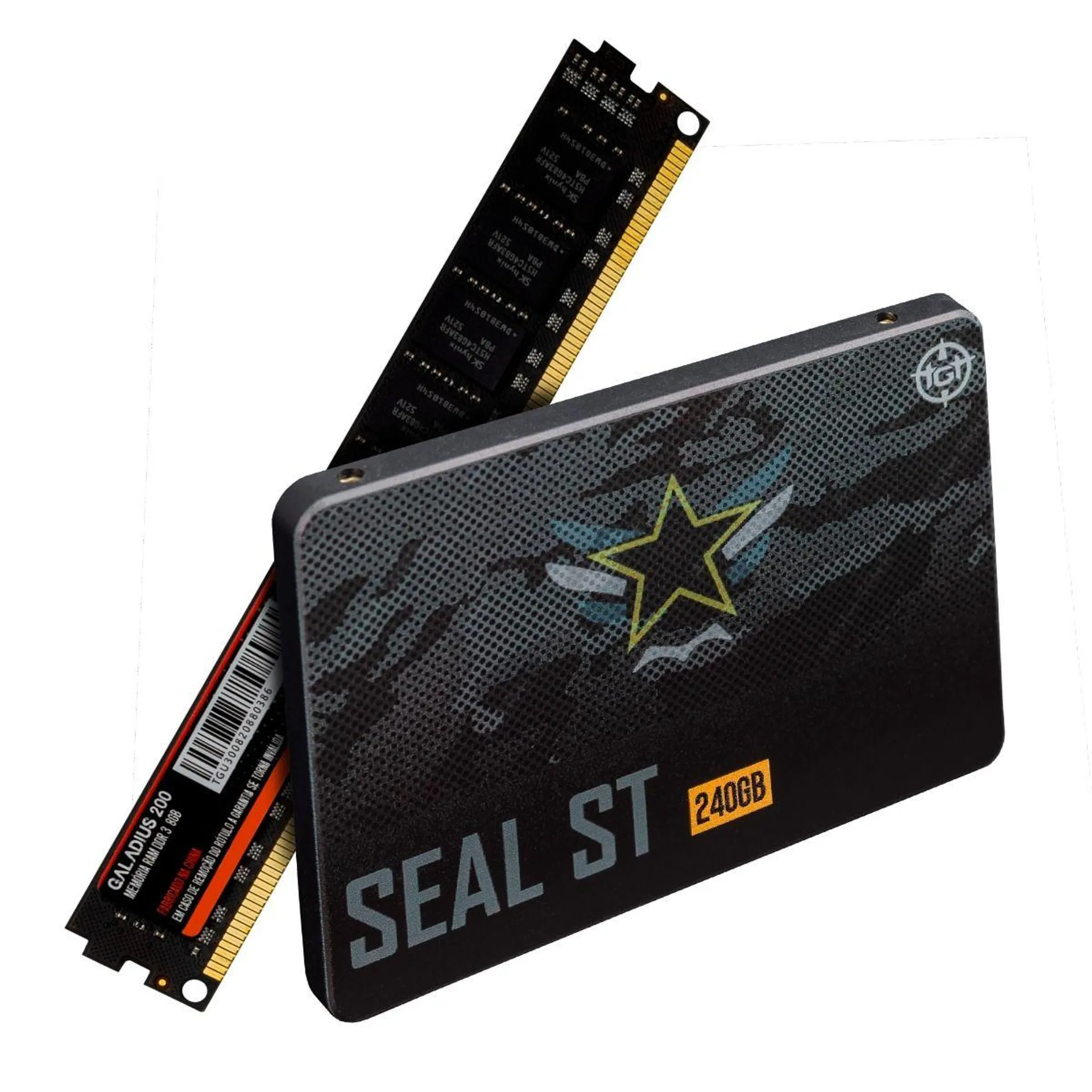 Kit SSD TGT Seal ST, 240GB, Sata III 6GB/s, Leitura 500 MB/s, Gravacao 450 MB/s, Memoria TGT Galadius 200, 8GB (1x8GB), DDR3, 1600MHz, C11