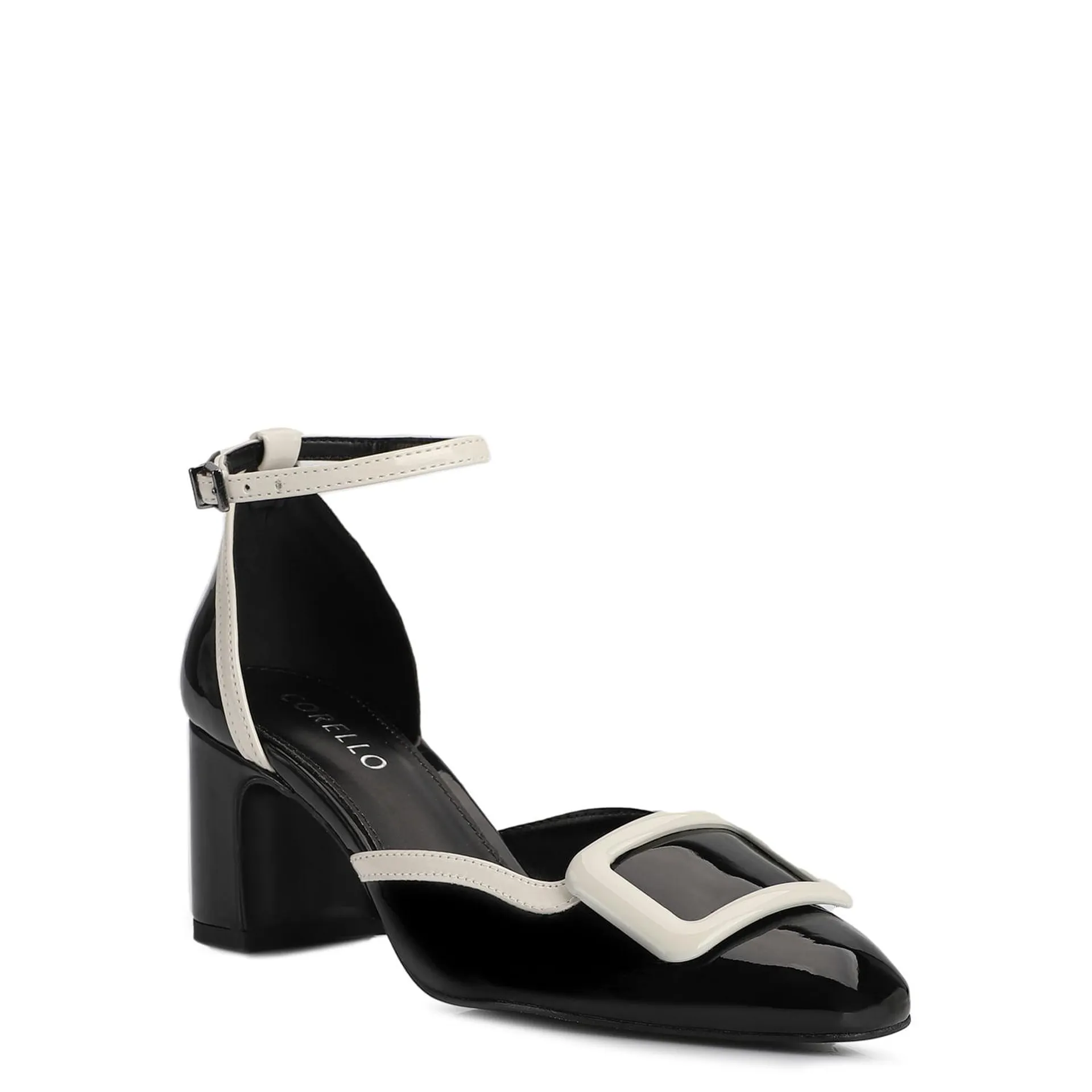 Scarpin Verniz Preto/Off White