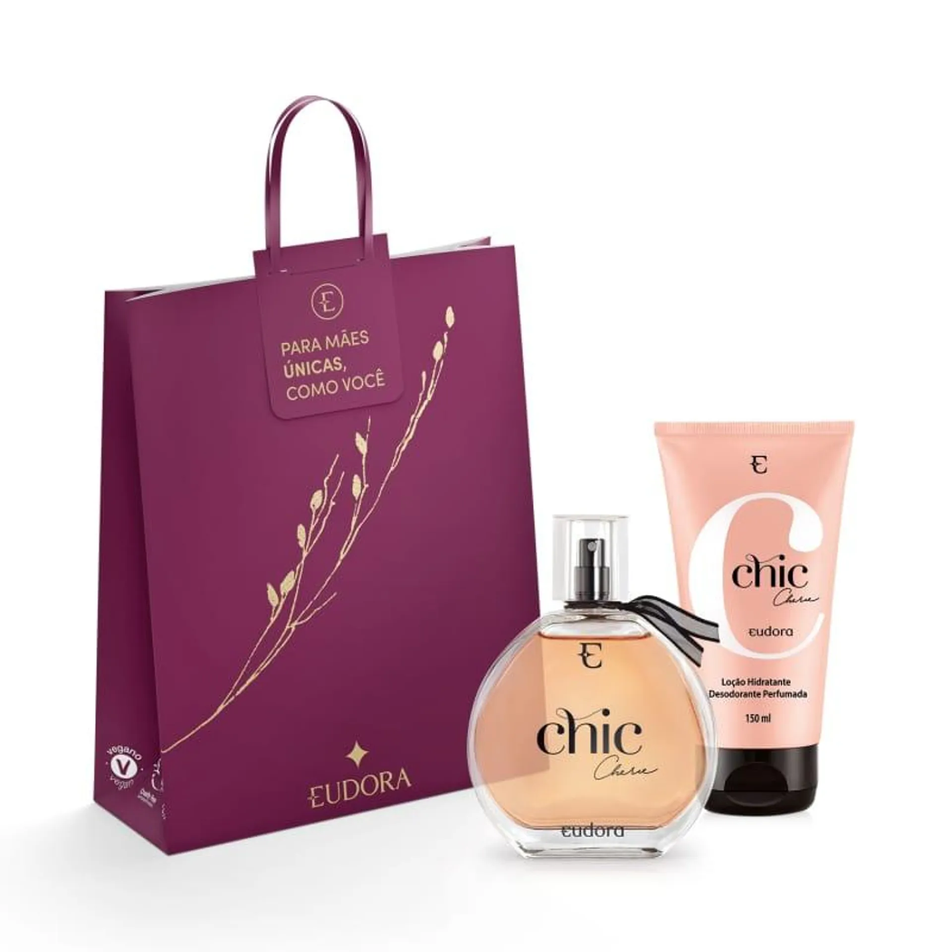 Combo Presente Chic Chérie: Desodorante Colônia 95ml + Loção Corporal 150ml + Sacola Eudora M