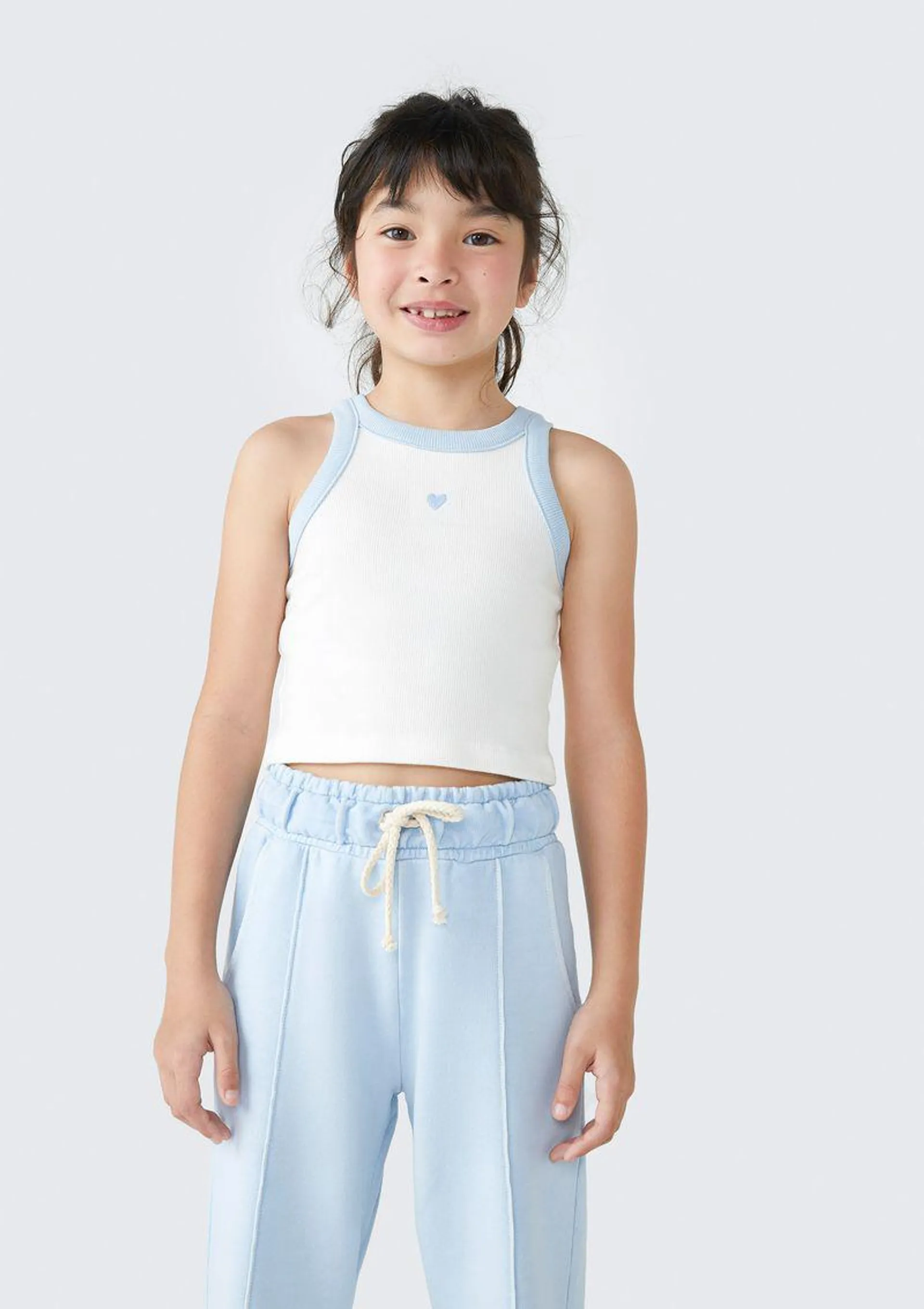 Regata Cropped Infantil Menina Bordada - Off White