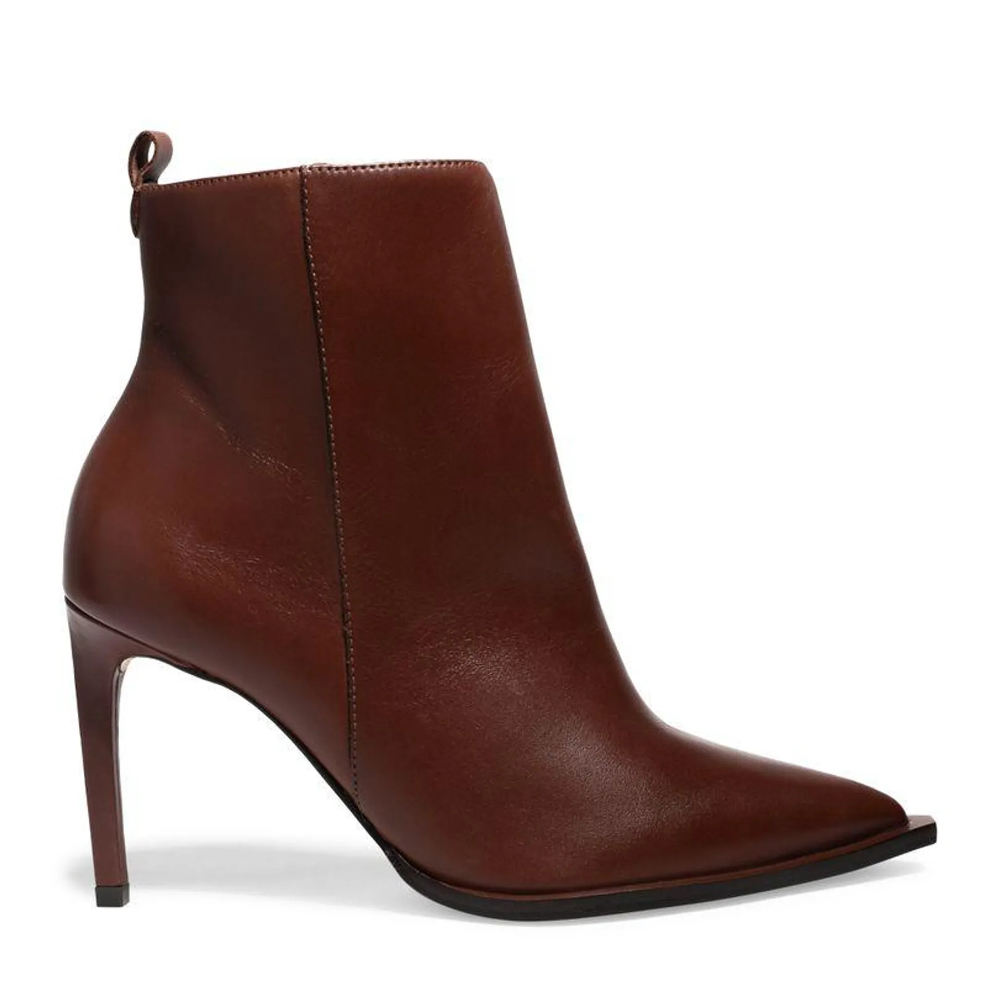 Bota Bico Fino Marrom Couro Cano Médio