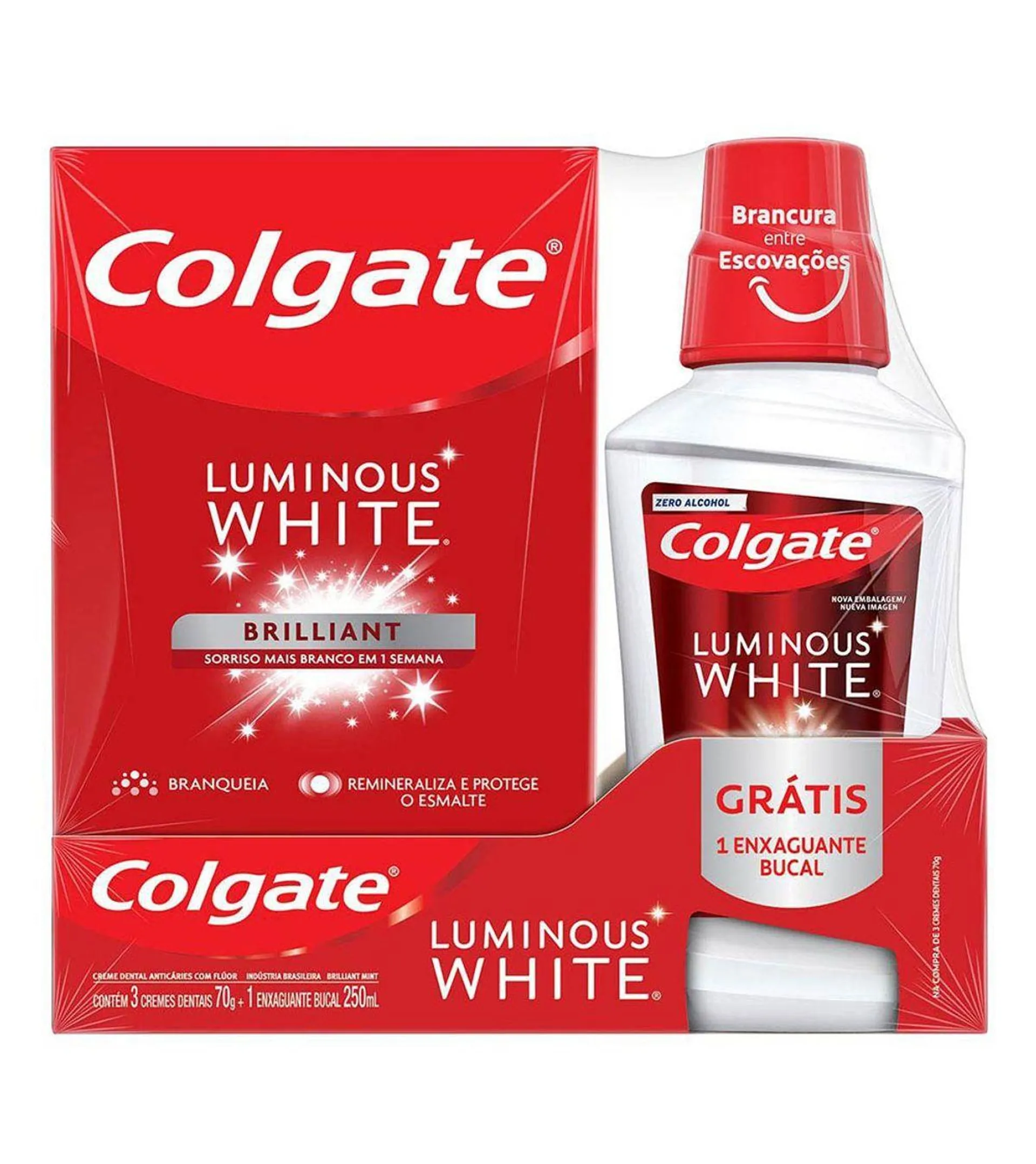 Creme Dental Colgate Luminous White 3x70g + Enxaguante Bucal 250ml