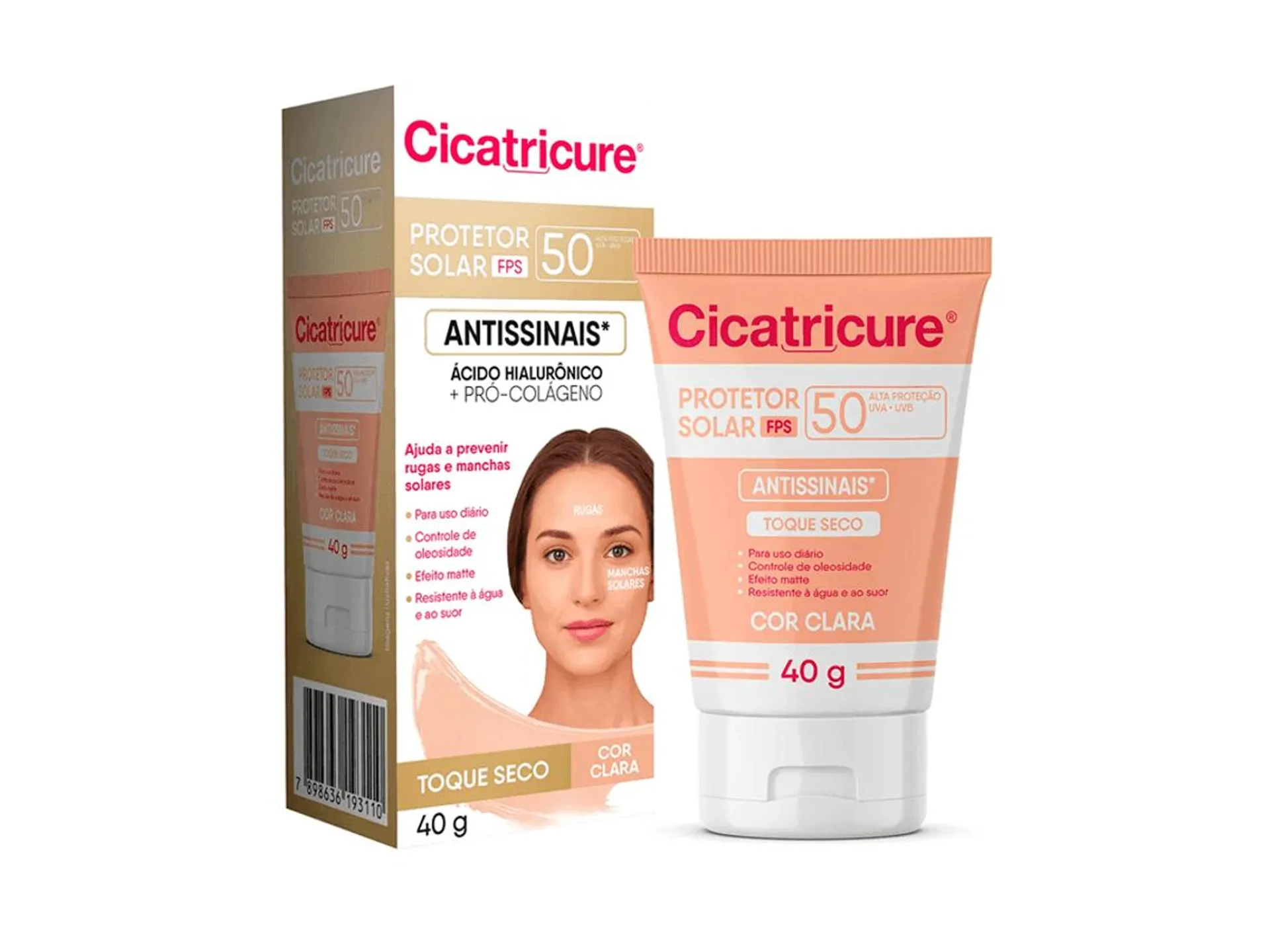 Protetor Solar Facial Cicatricure Antissinais FPS50 Cor Clara 40g
