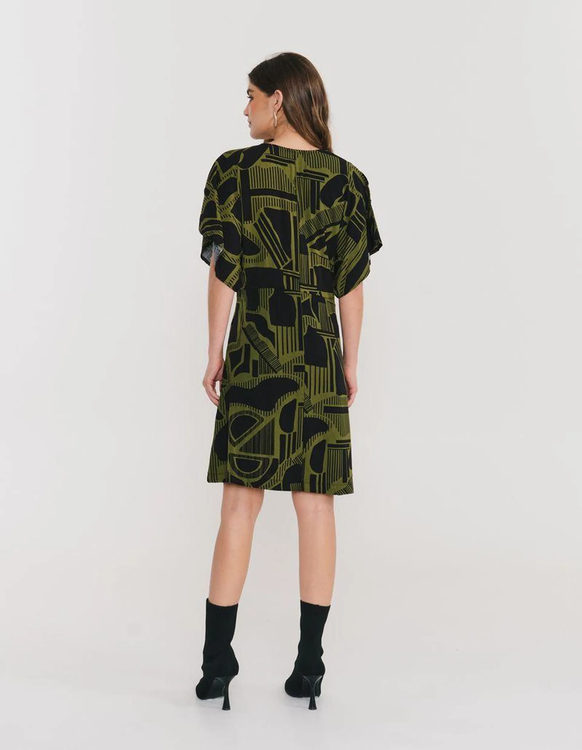 Vestido Curto Estampado Vibracao - Verde Militar