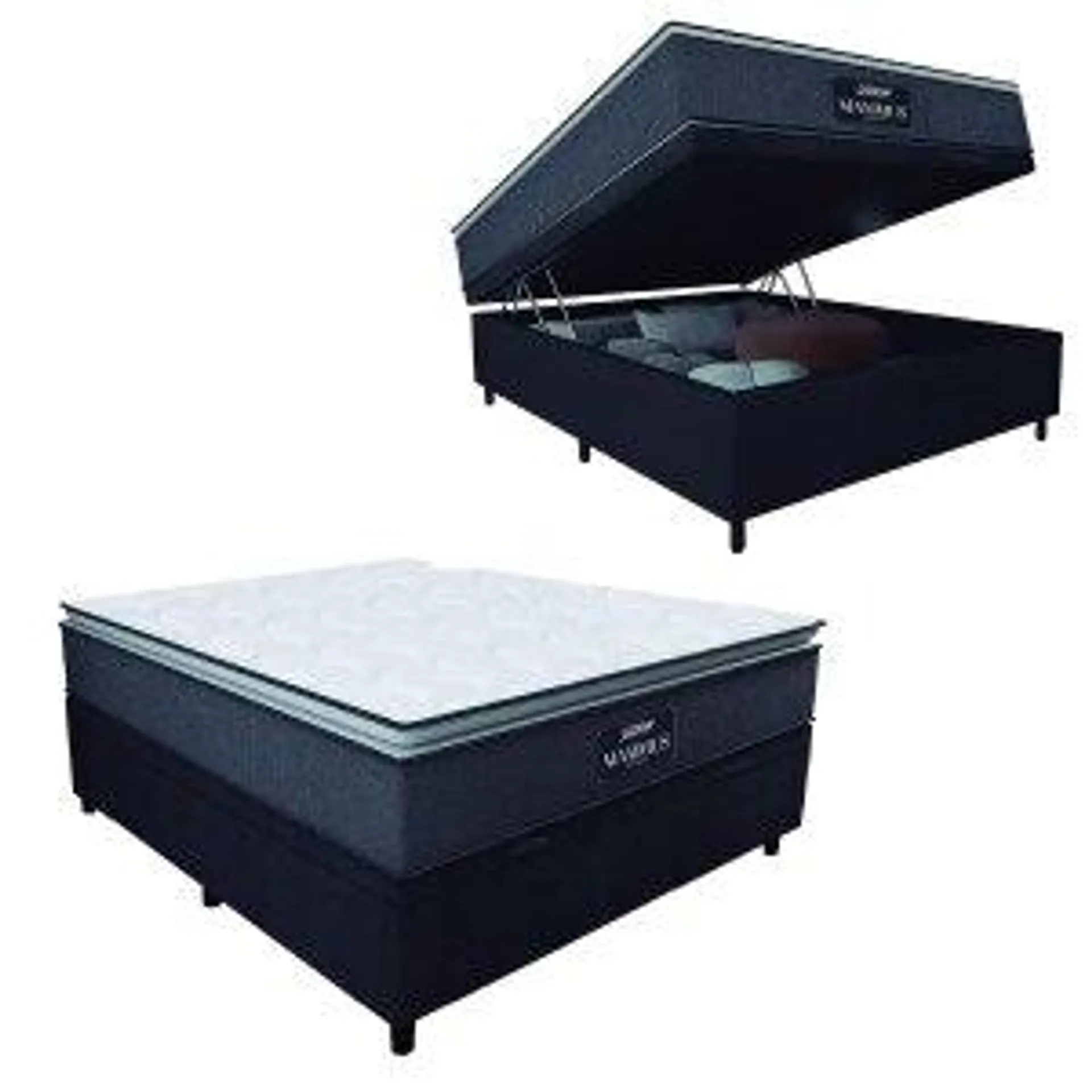 Cama Box Baú Casal Colchão Molas Ensacadas Pillow Top Maximus 138x188x69cm Cinza / Preto Gazin - Sup Cinza