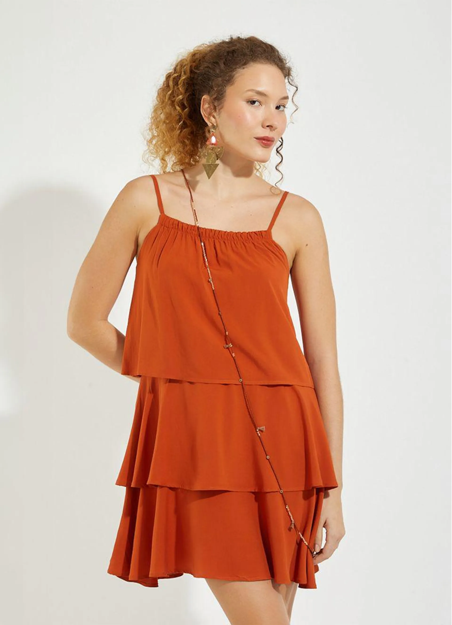 Vestido viscose camadas marrom