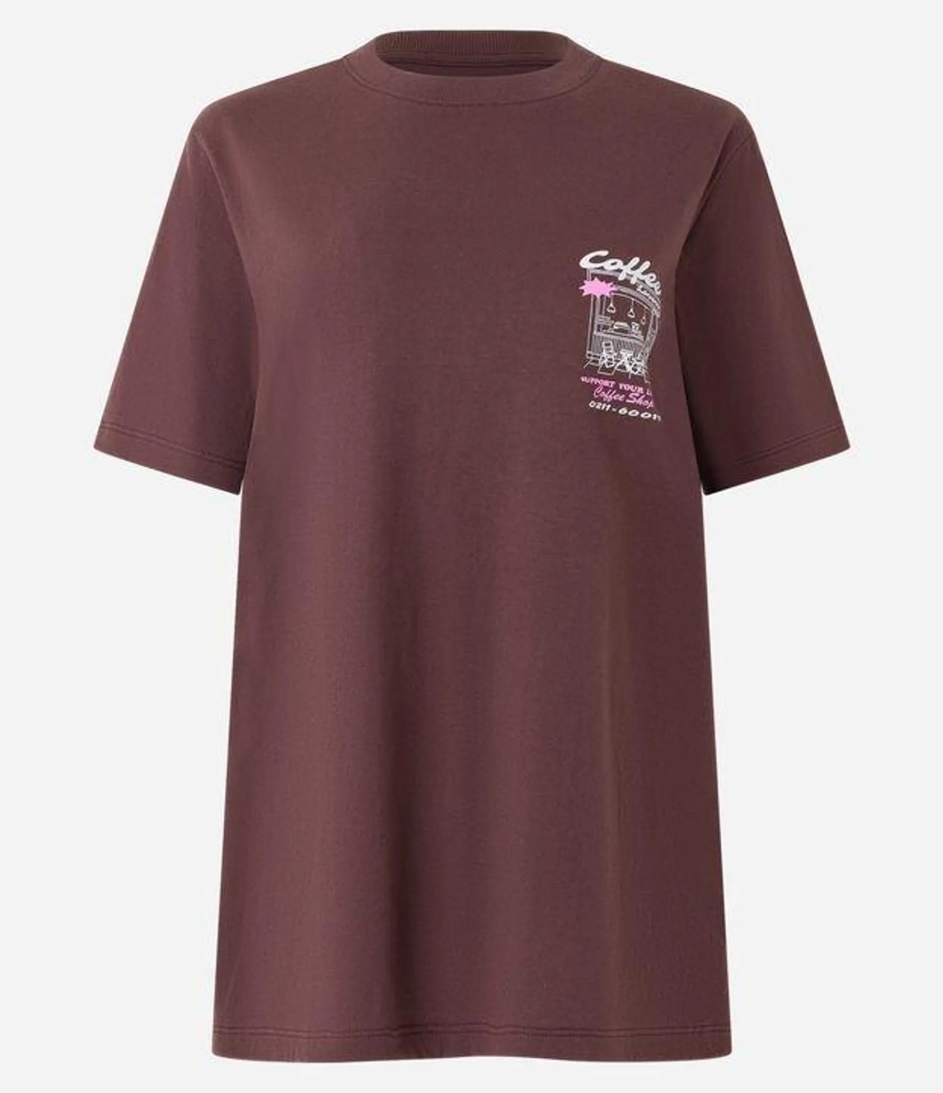 Camiseta em Algodão com Estampa Coffee Lovers Marrom