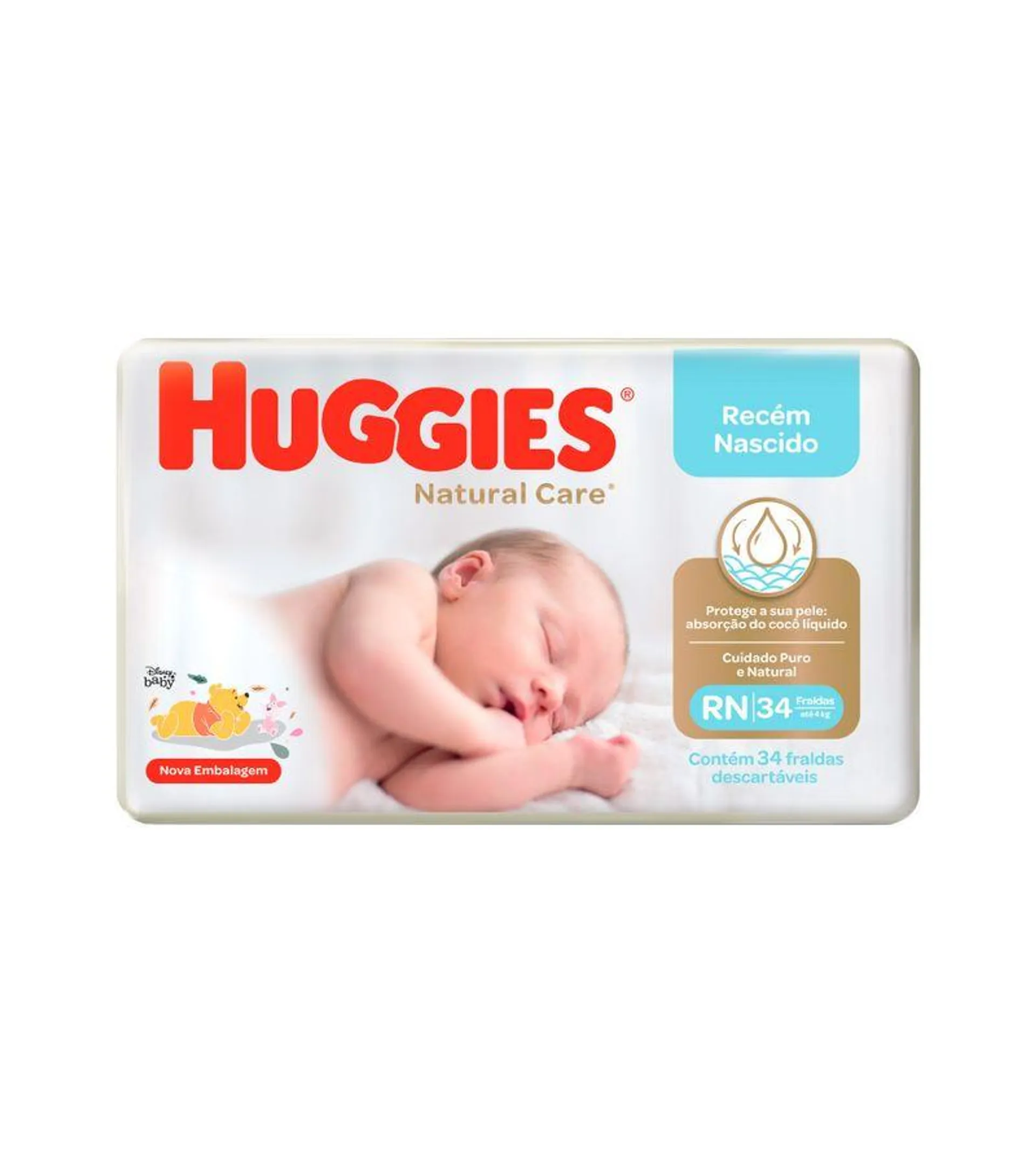 Fralda Huggies Natural Care Com 34 Tamanho Rn