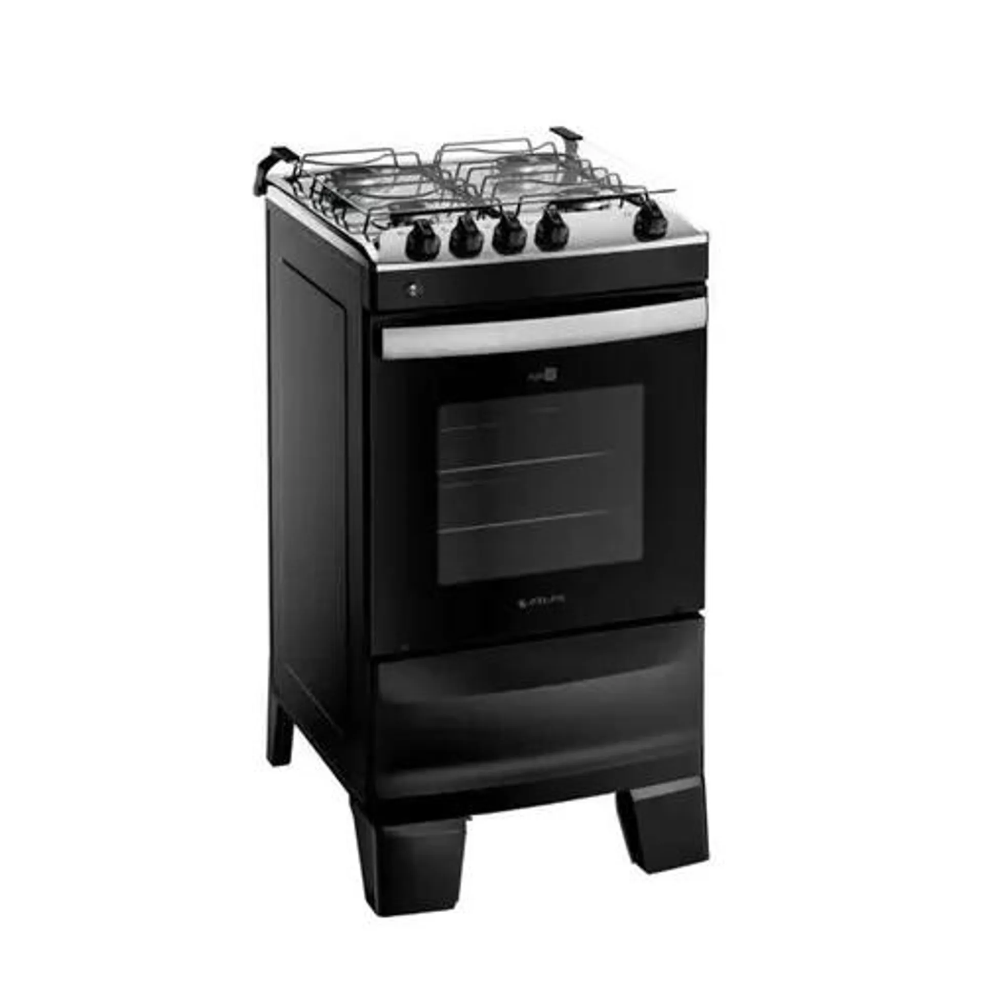 Fogão 4 Bocas Preto com Mesa Inox Atlas Agile Up Bivolt