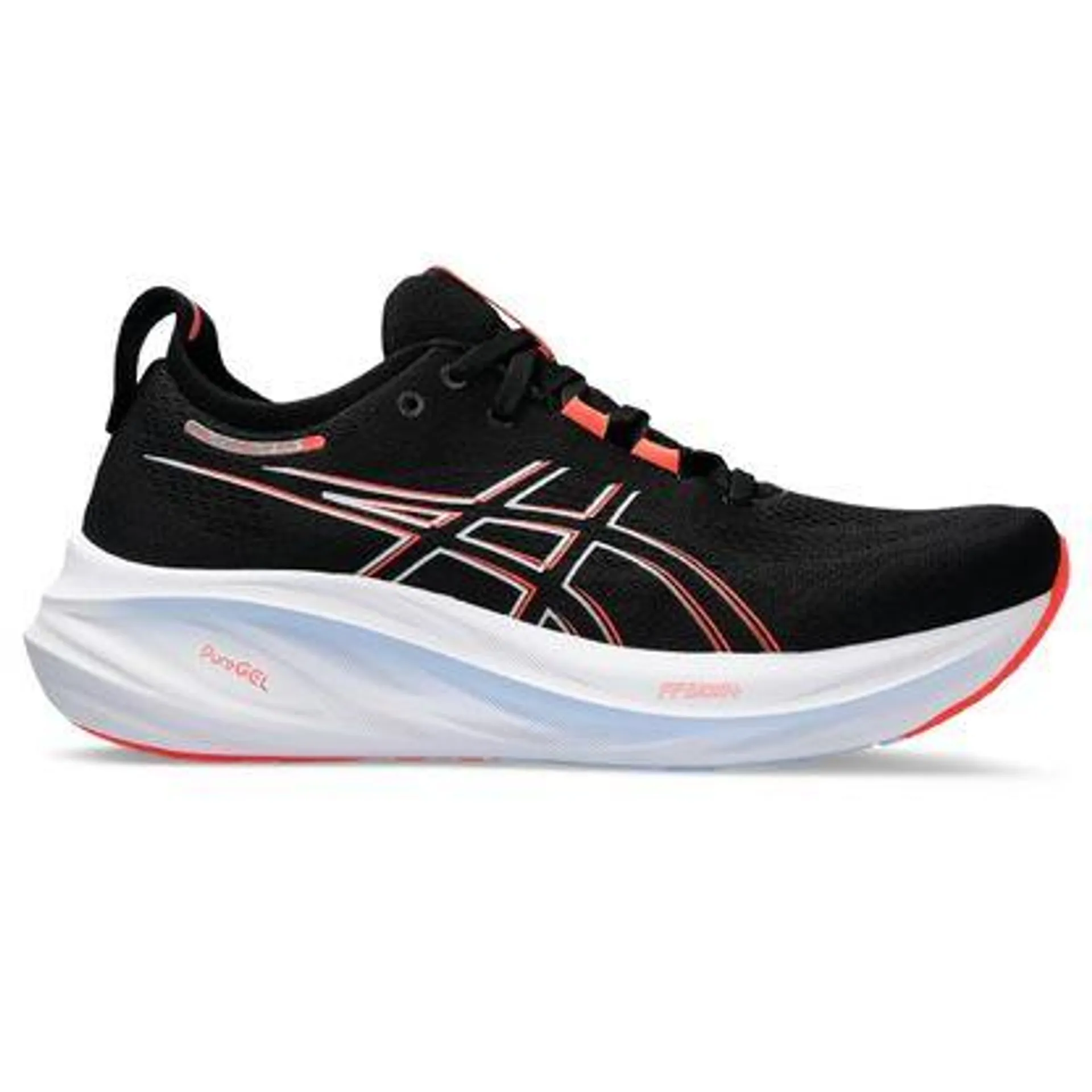 Tênis ASICS GEL-Nimbus 26 - Masculino - Preto com Branco e Vermelho