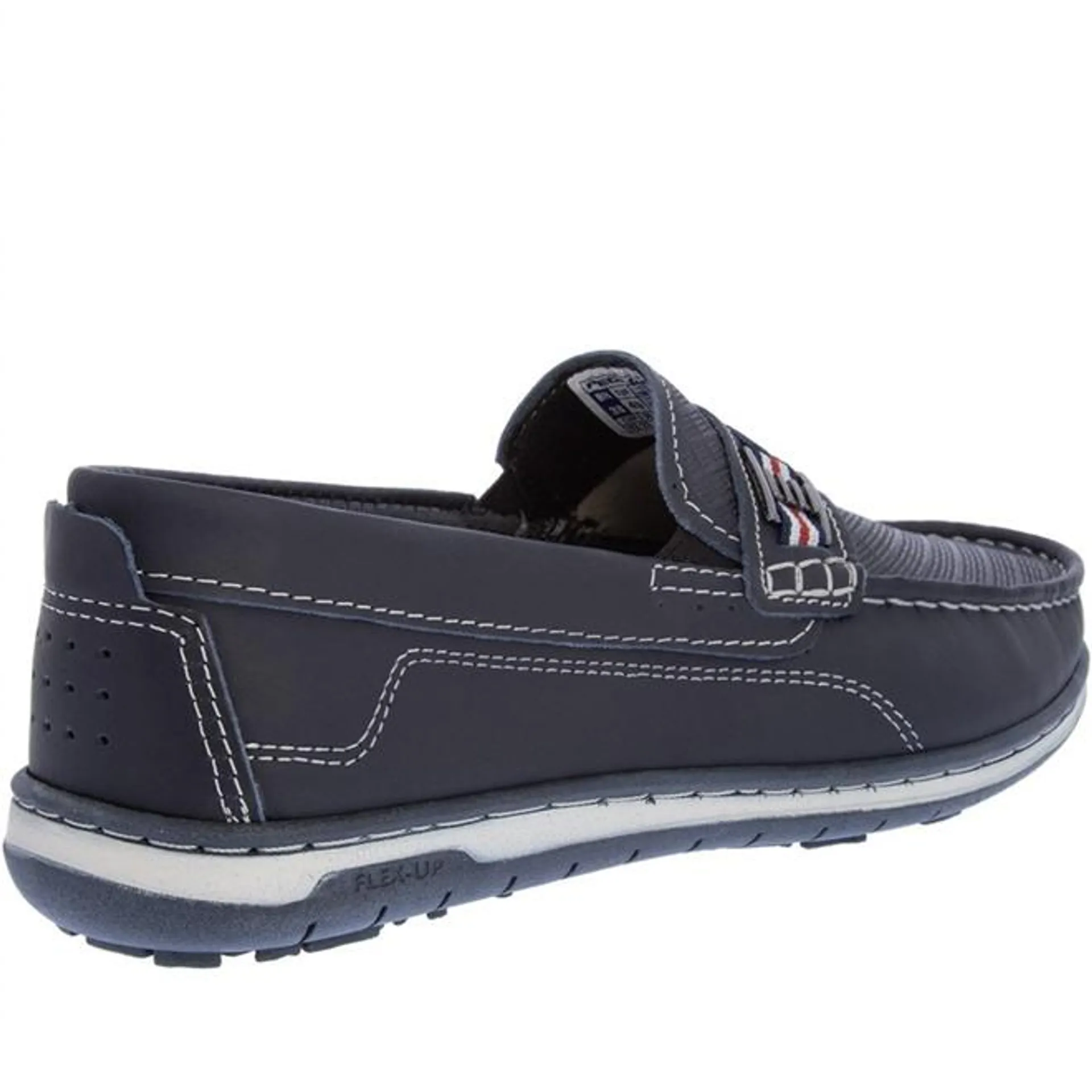 Mocassim Pegada Flex-Up Fivela Listras Matelassê Couro Marinho