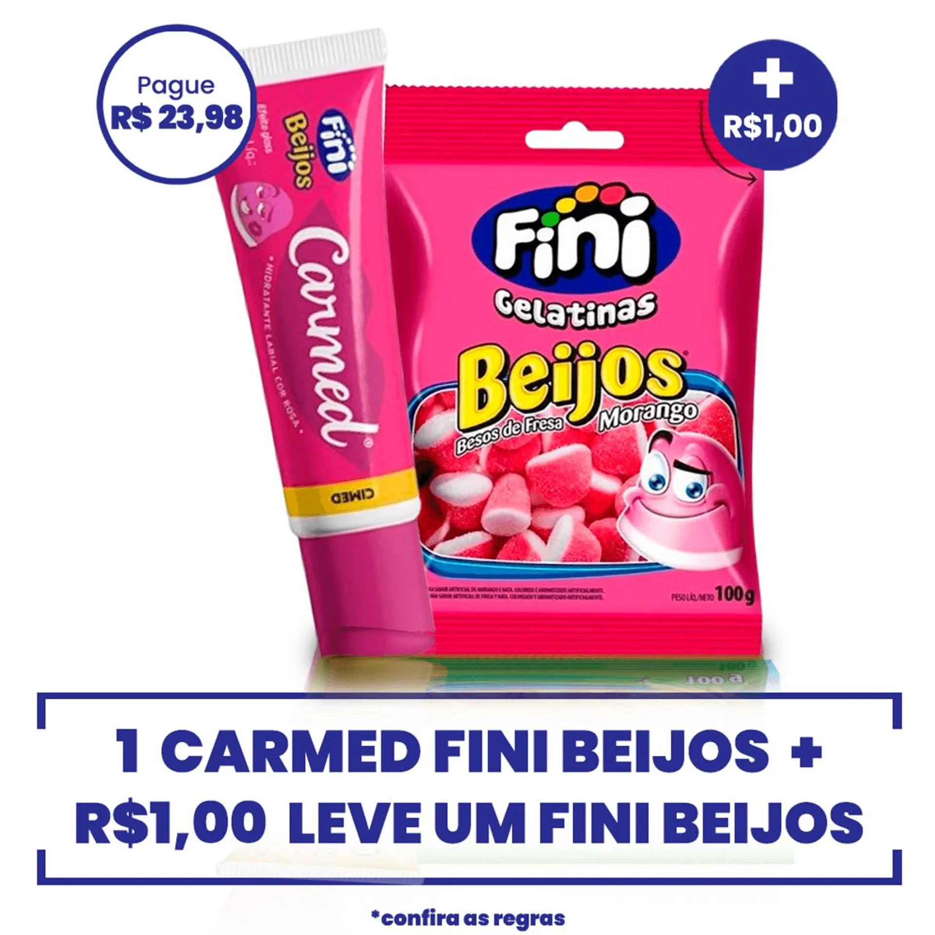 Kit Protetor Labial Carmed Beijos Fini + Fini Gomas Beijos de Morango