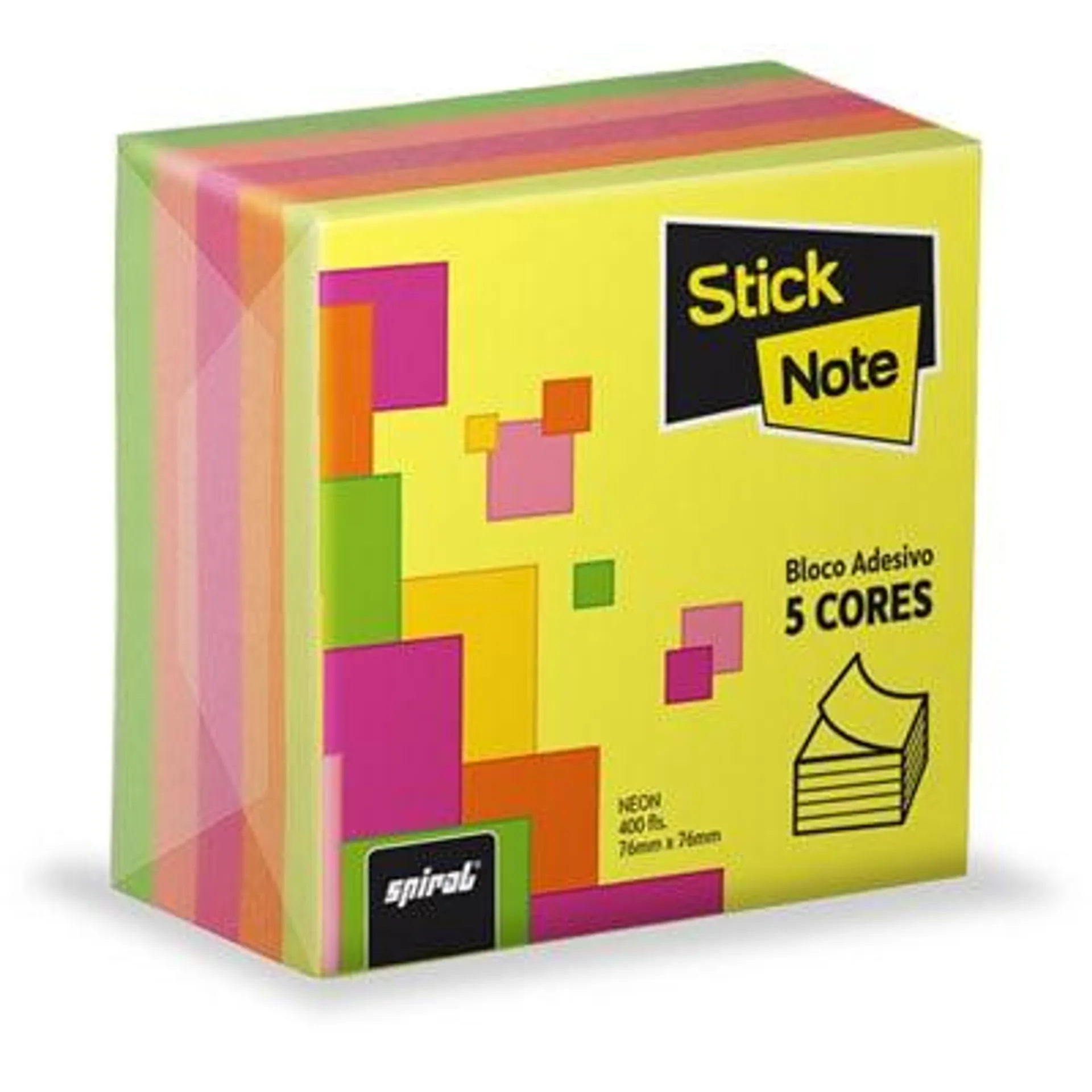 Bloco autoadesivo 76x76 neon 5 cores c/400fls Stick Note PT 1 UN