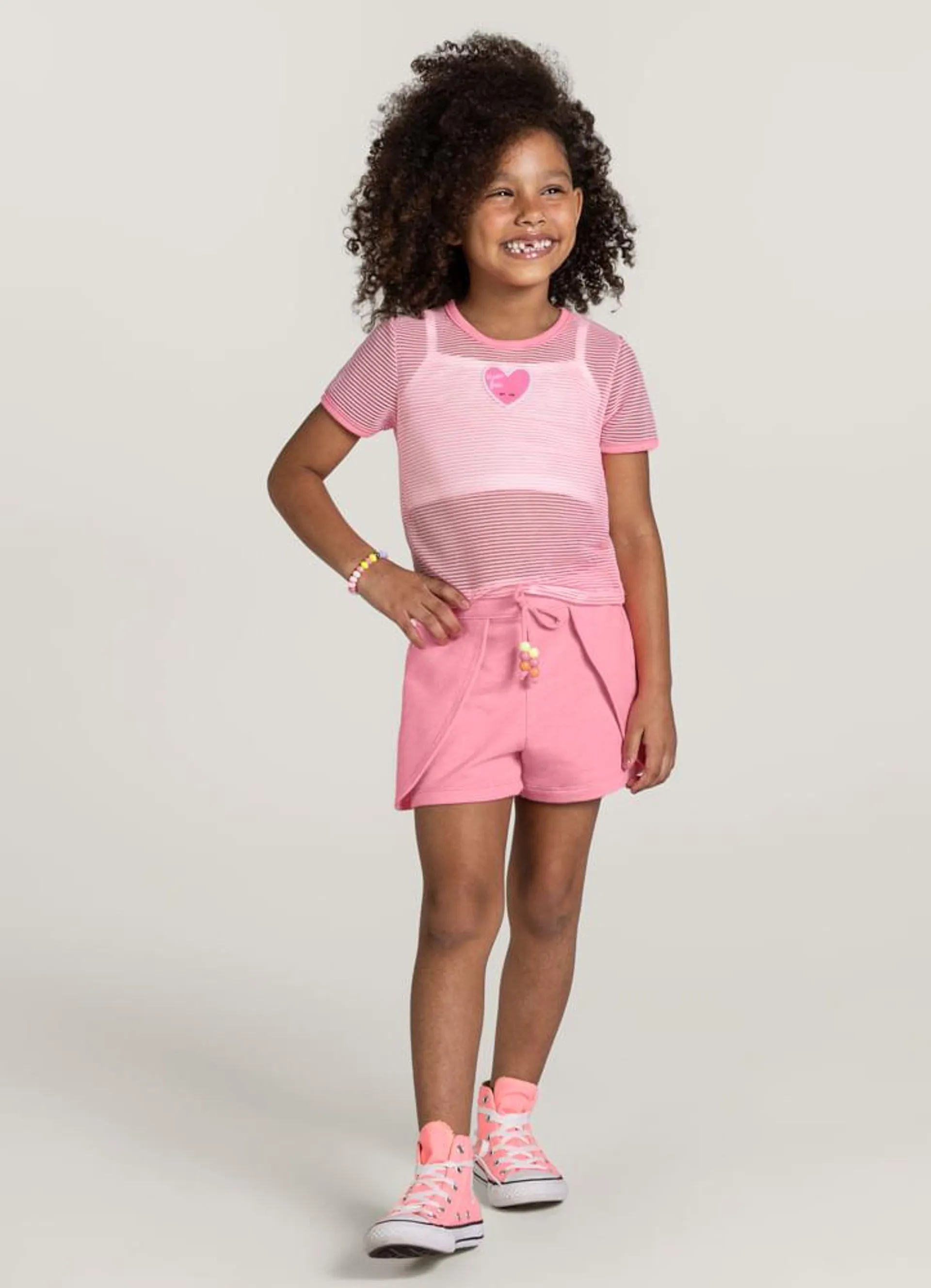 Conjunto Infantil menina com Cropped e Shorts Brandili