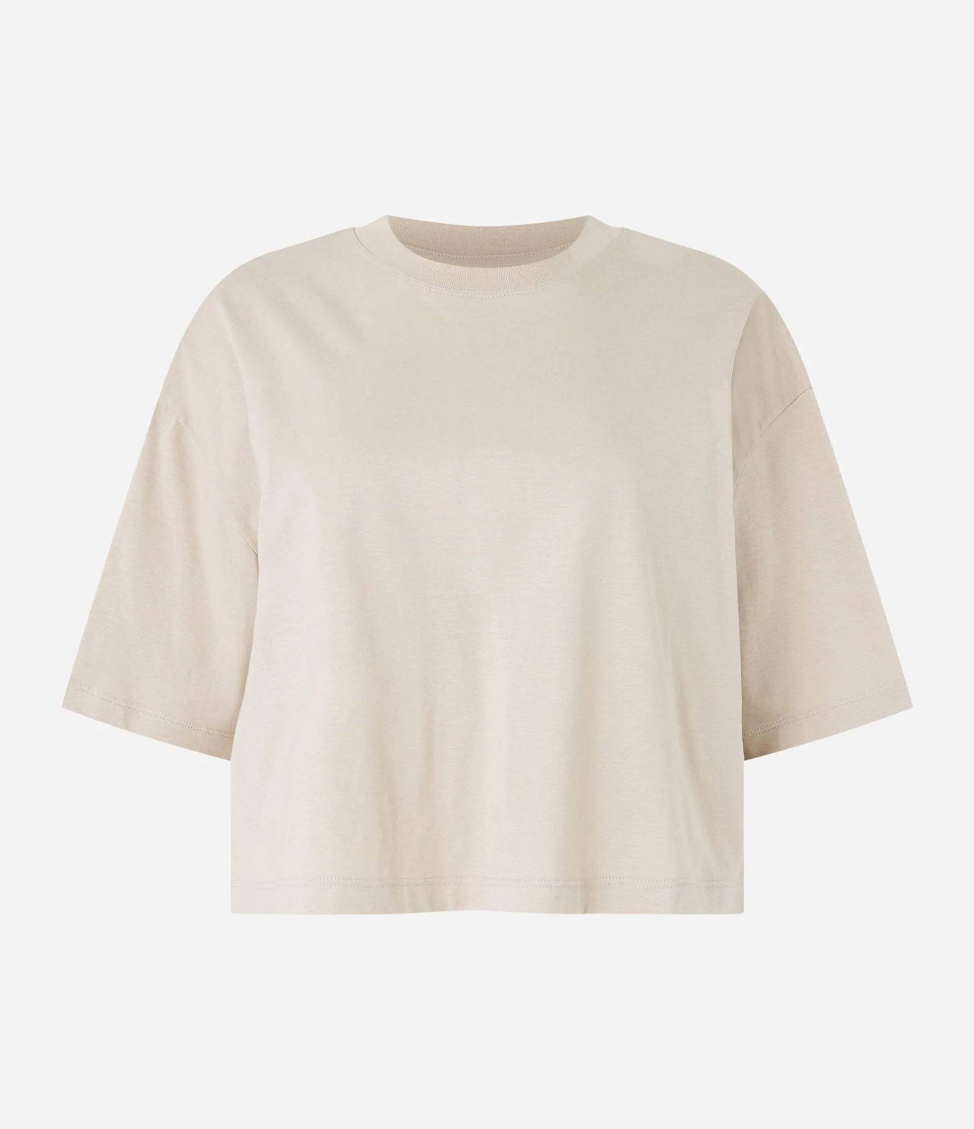 Camiseta Cropped Oversized em Algodão Peruano Bege