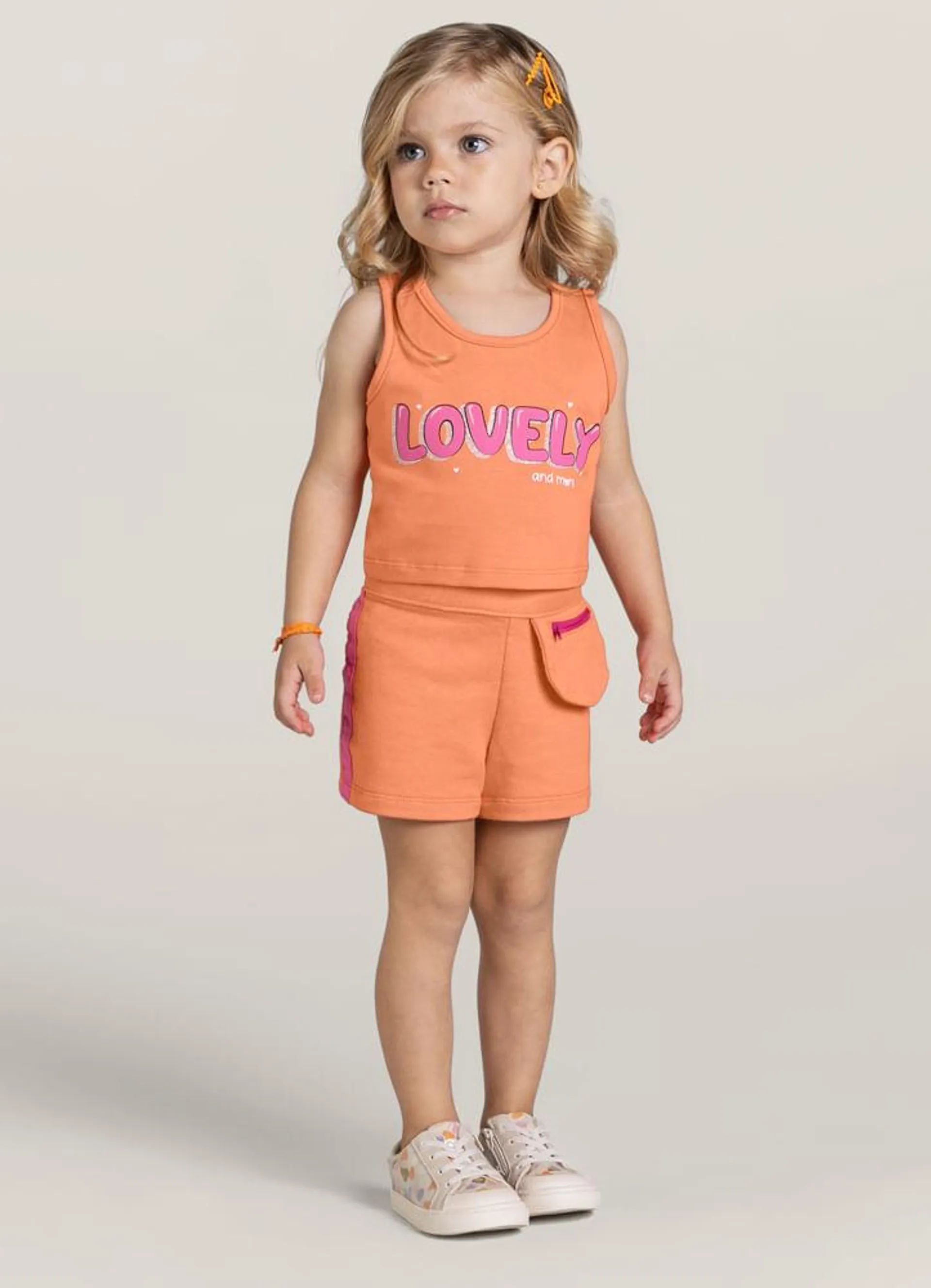 Conjunto Infantil menina com Cropped e Shorts Brandili