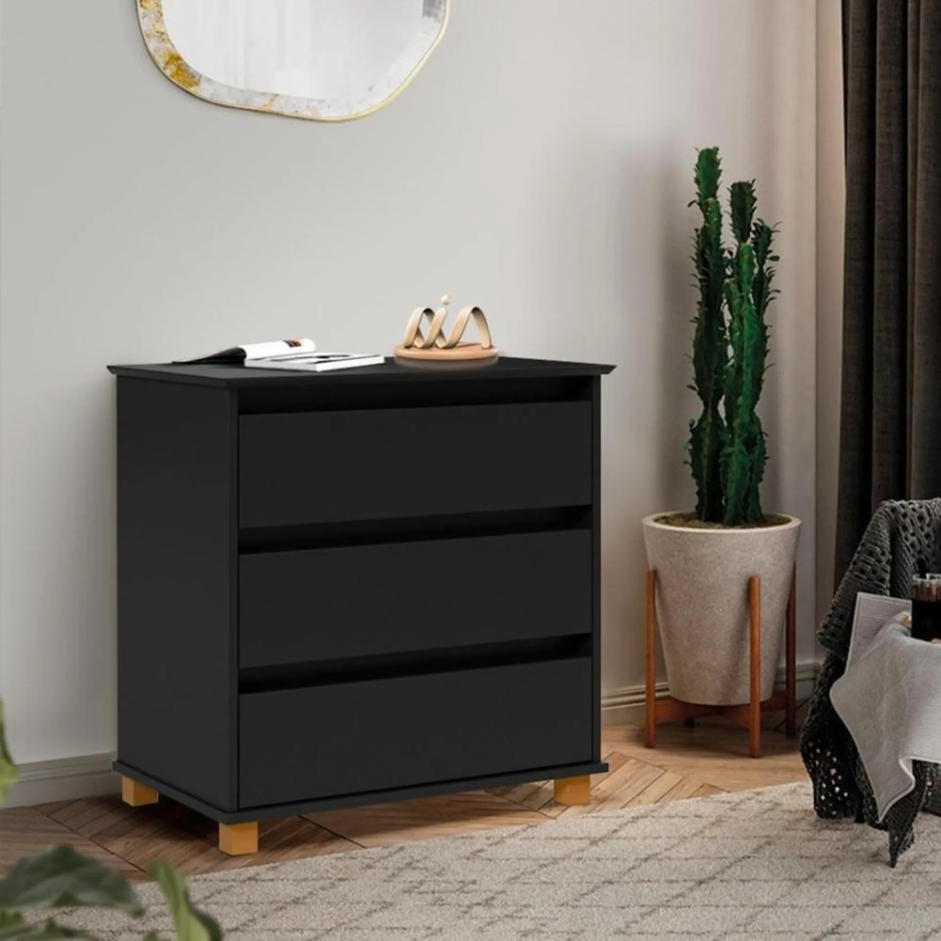 Mesa De Cabeceira Grande Mini Cômoda Ej Preto