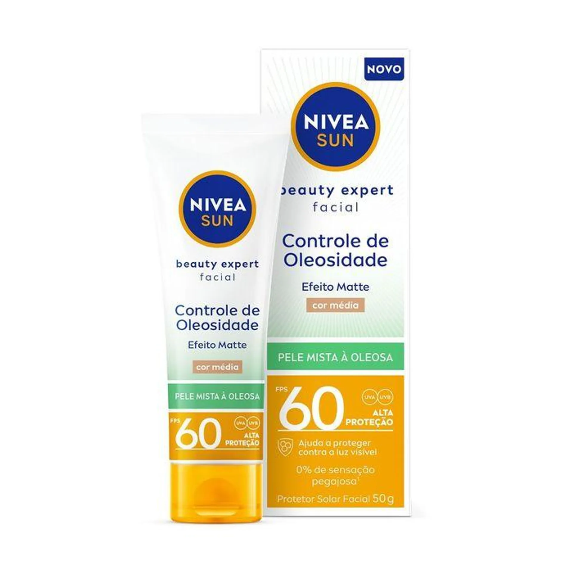 Nivea Sun Protetor Solar Facial Beauty Expert Controle de Oleosidade Com Cor Média FPS 60 50g