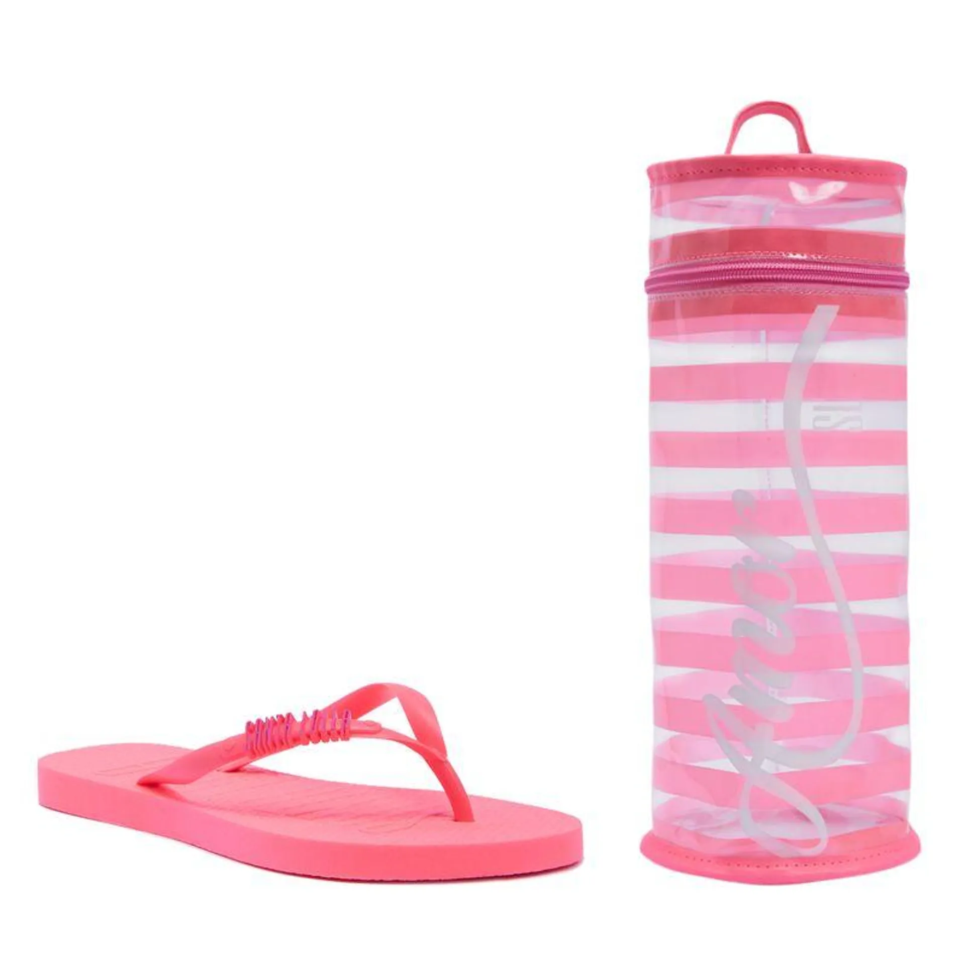 Chinelo Flip Flop Rosa com Necessaire Transparente