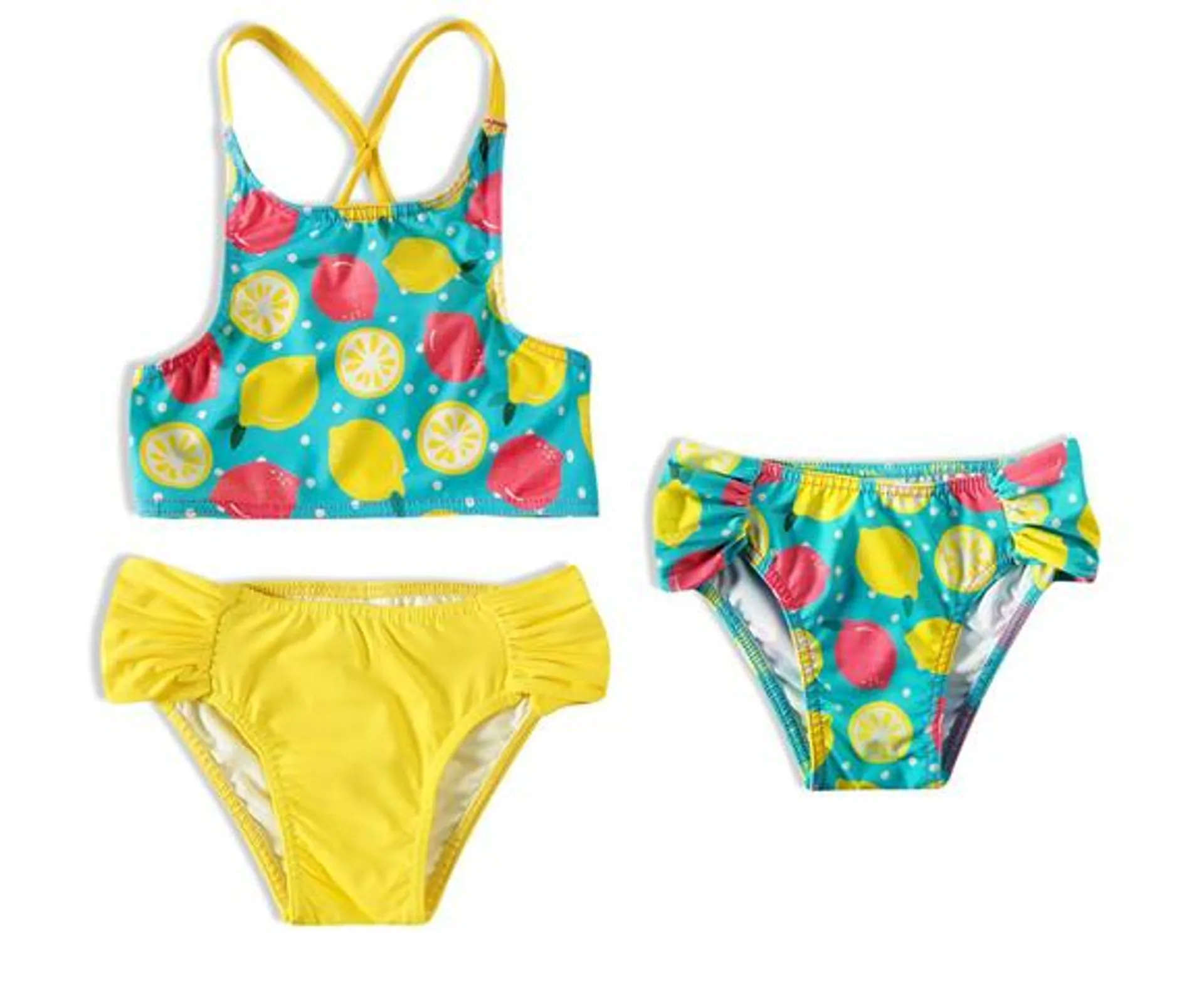kit 1 top e 2 calcinhas praia limão toddler proteção uv50+