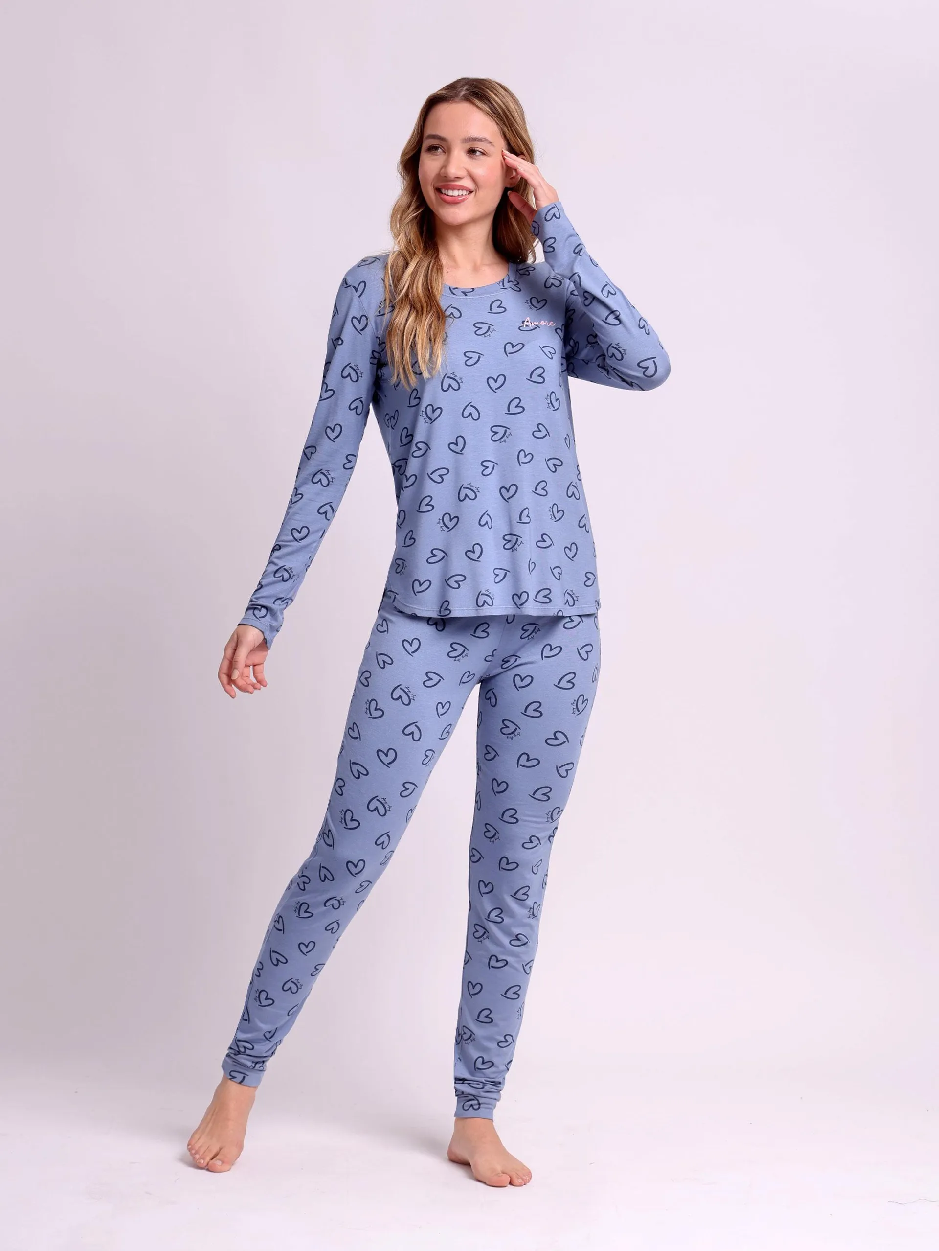 Pijama Feminino Manga Longa Amore Blue