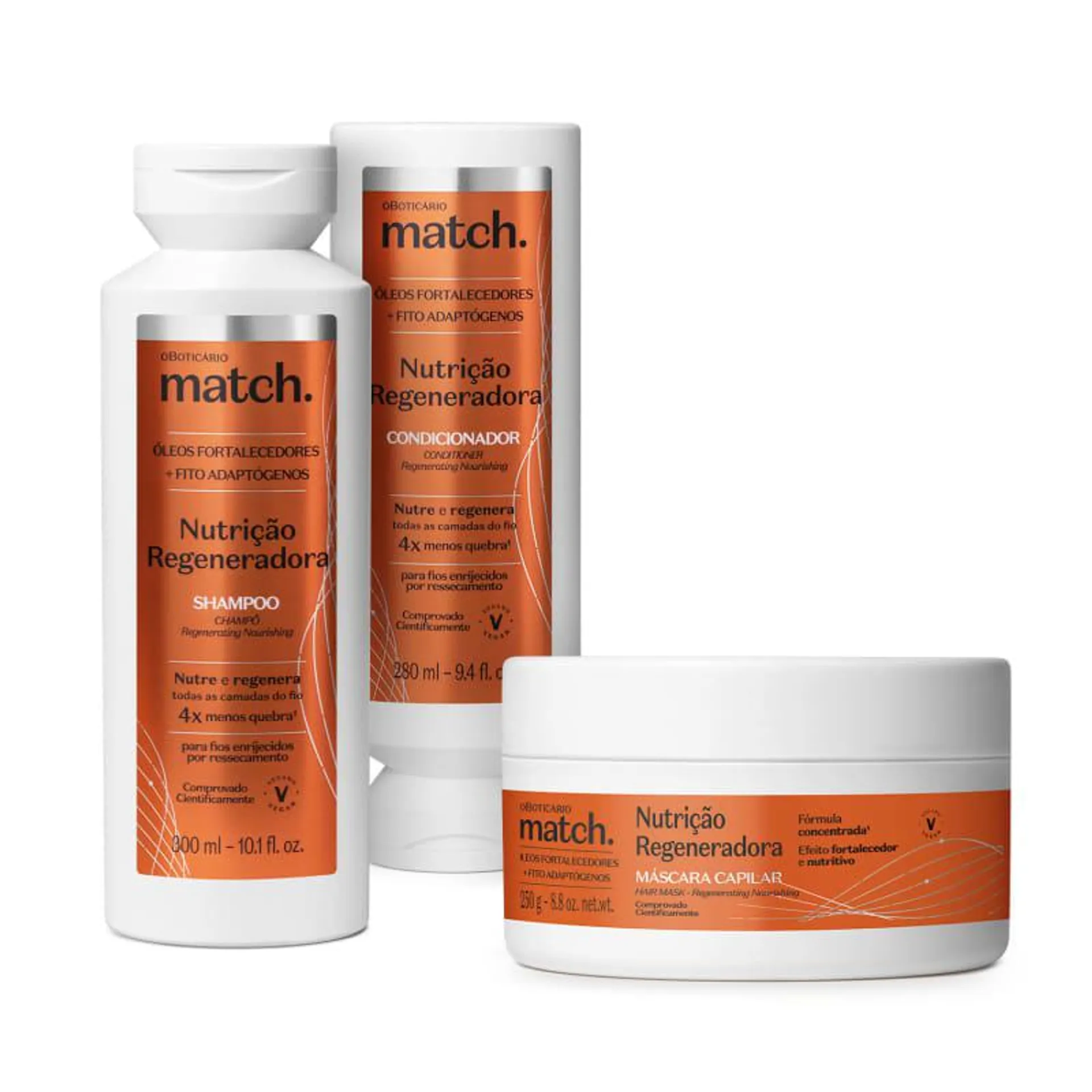 Combo Match Nutrição Regeneradora: Shampoo 300ml + Máscara Capilar 250g + Condicionador 280ml