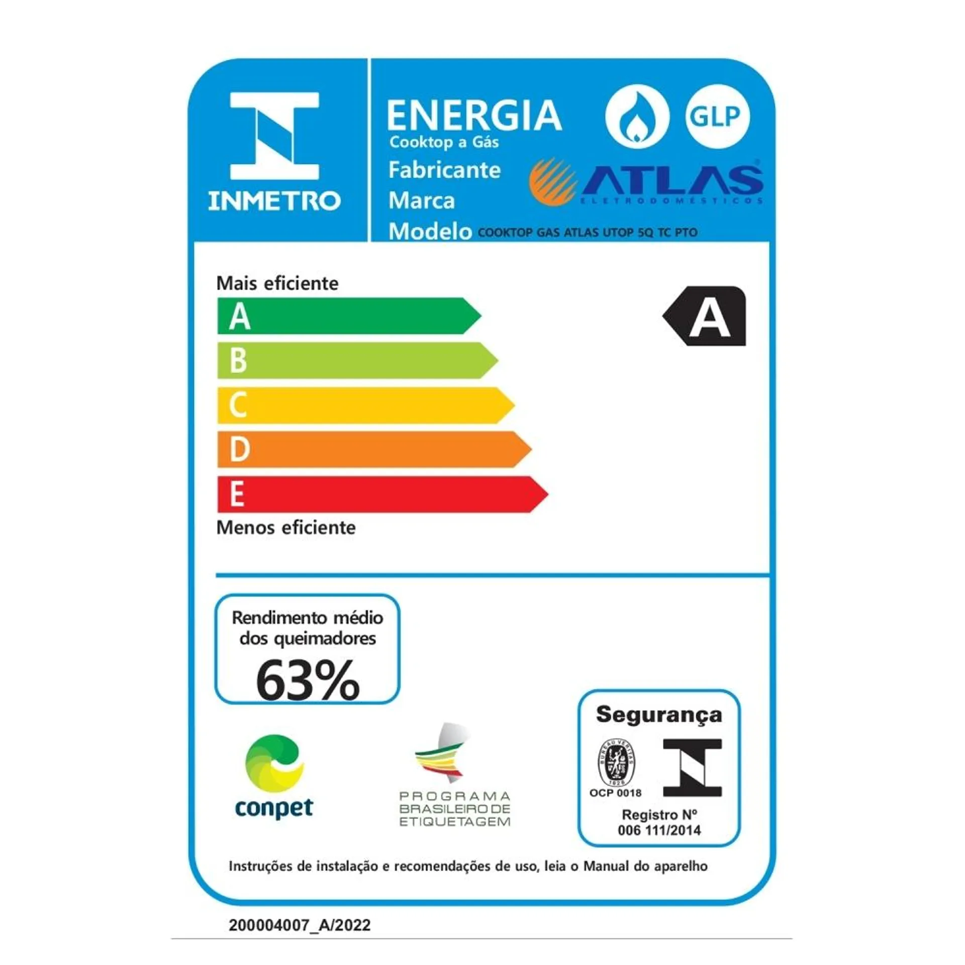 Cooktop 5 Bocas Atlas U Top Preto com Mesa de Vidro e Tripla Chama Bivolt