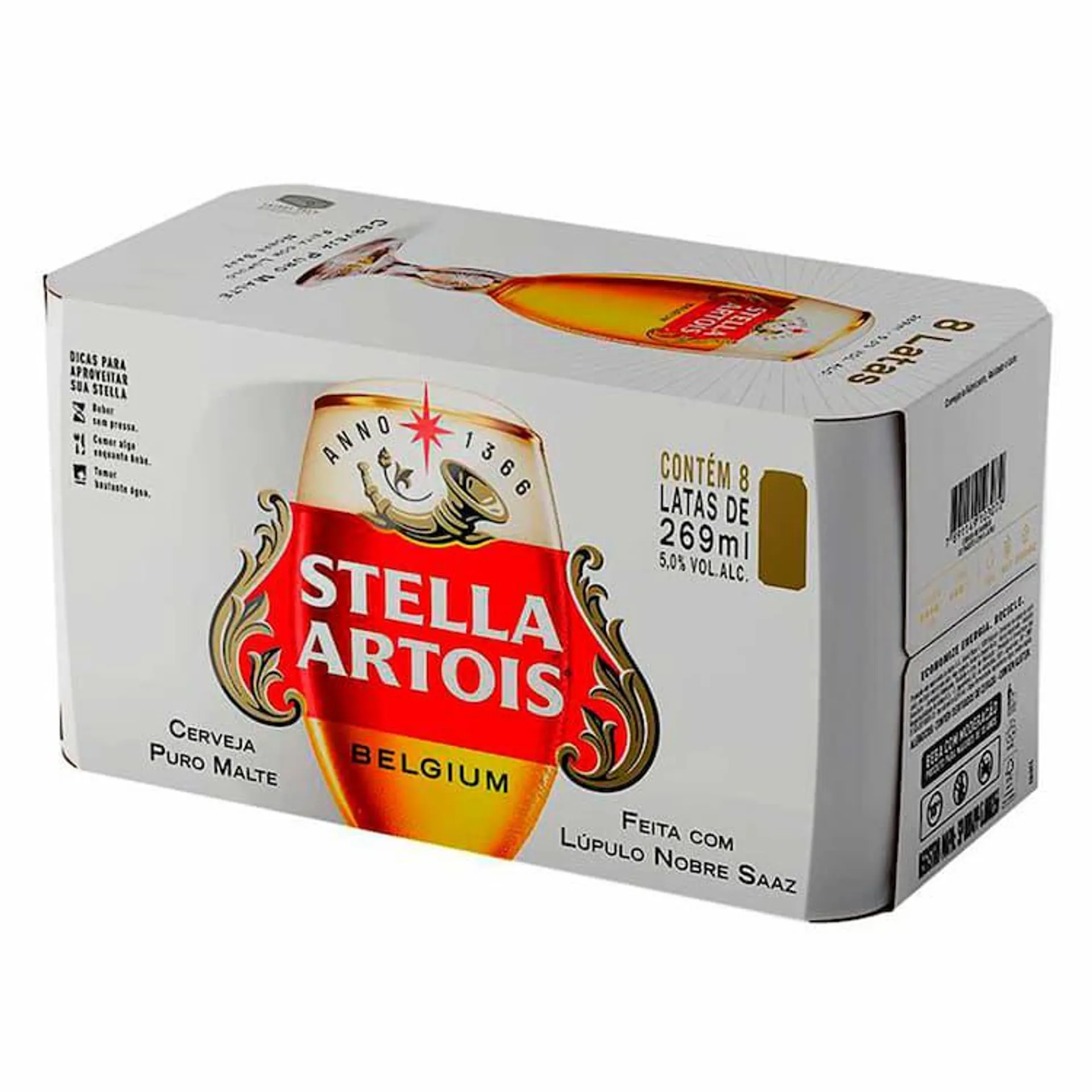 Cerveja Stella Artois Puro Malte 269ml Lata Pack Caixa 8