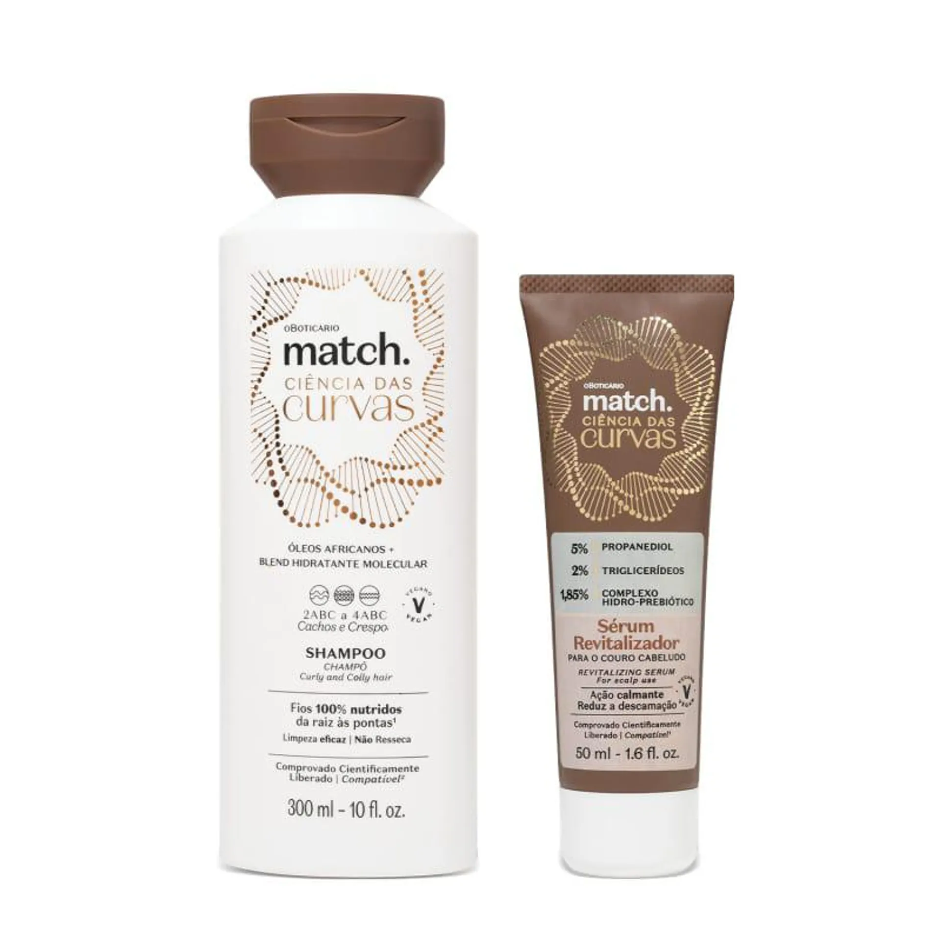 Combo Match Ciência das Curvas: Shampoo 300ml + Sérum Revitalizador Para o Couro Cabeludo 50ml